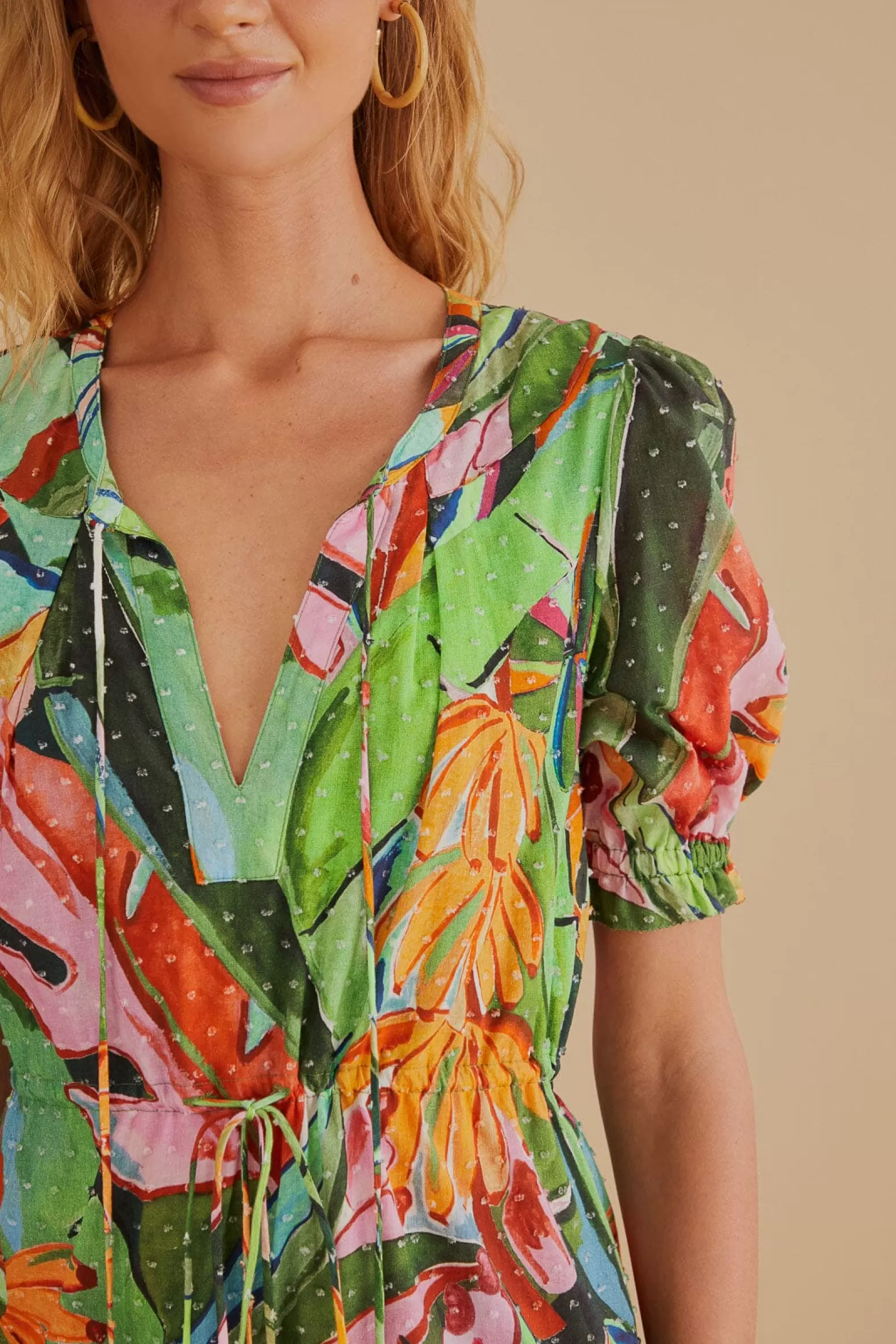Cheap FARM Rio  MULTICOLOR BANANA FOLIAGE SHORT SLEEVE MINI DRESS