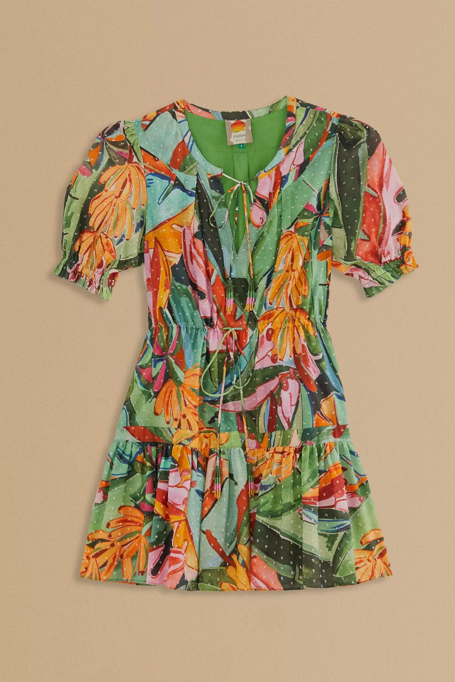 Cheap FARM Rio  MULTICOLOR BANANA FOLIAGE SHORT SLEEVE MINI DRESS