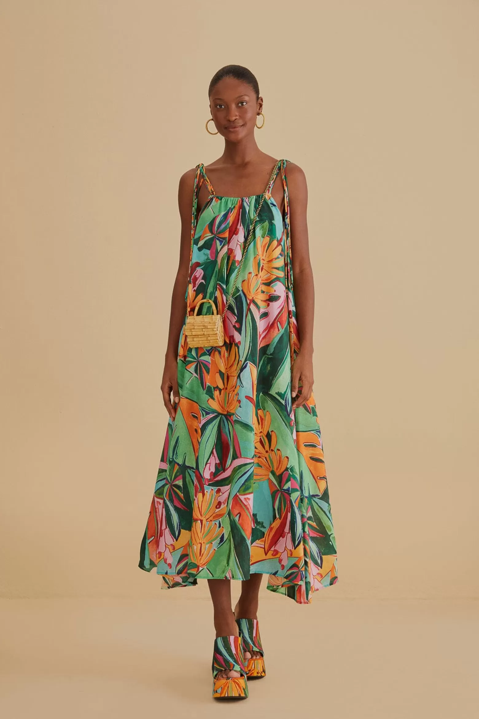 Clearance FARM Rio  MULTICOLOR BANANA FOLIAGE SLEEVELESS MIDI DRESS