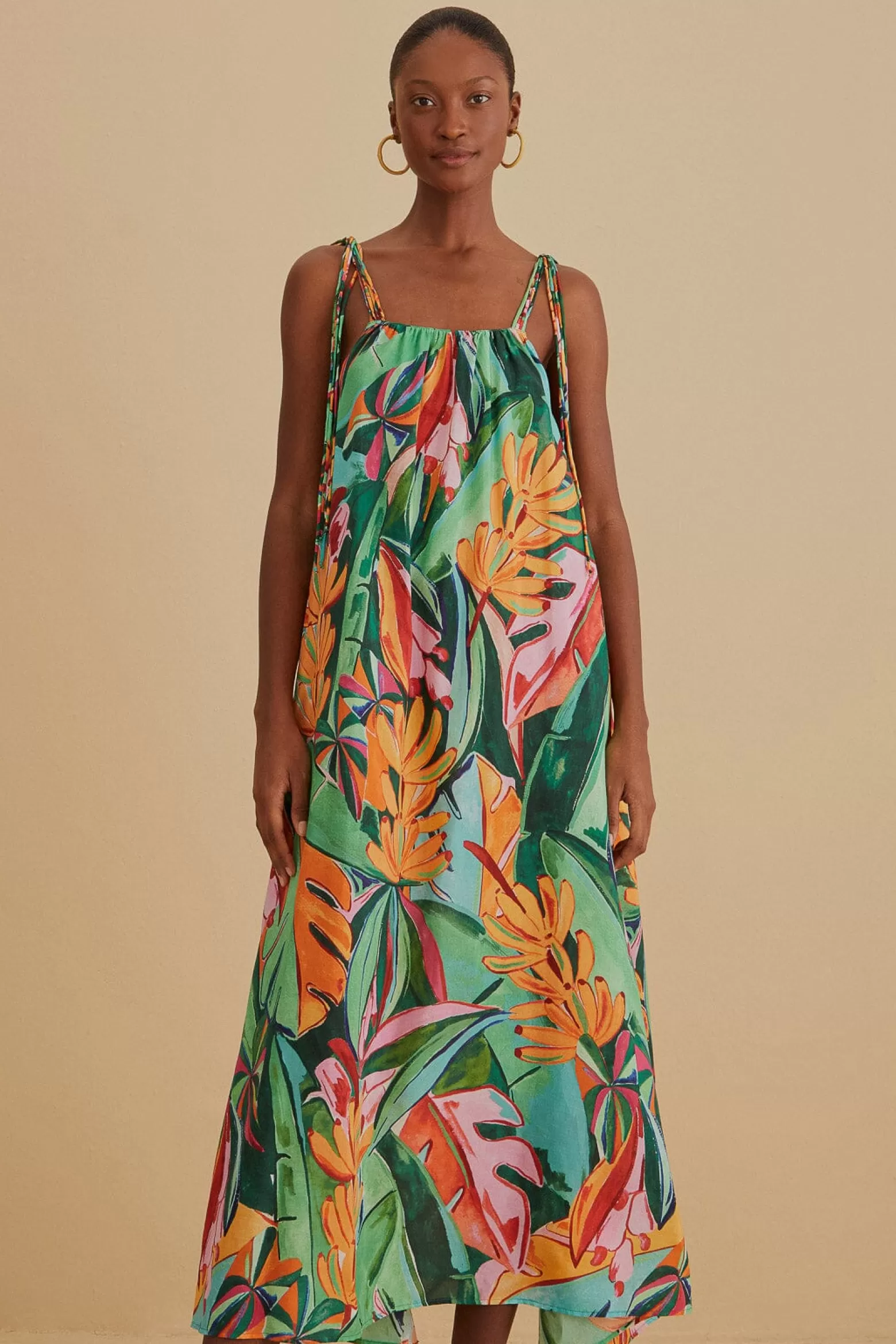 Clearance FARM Rio  MULTICOLOR BANANA FOLIAGE SLEEVELESS MIDI DRESS