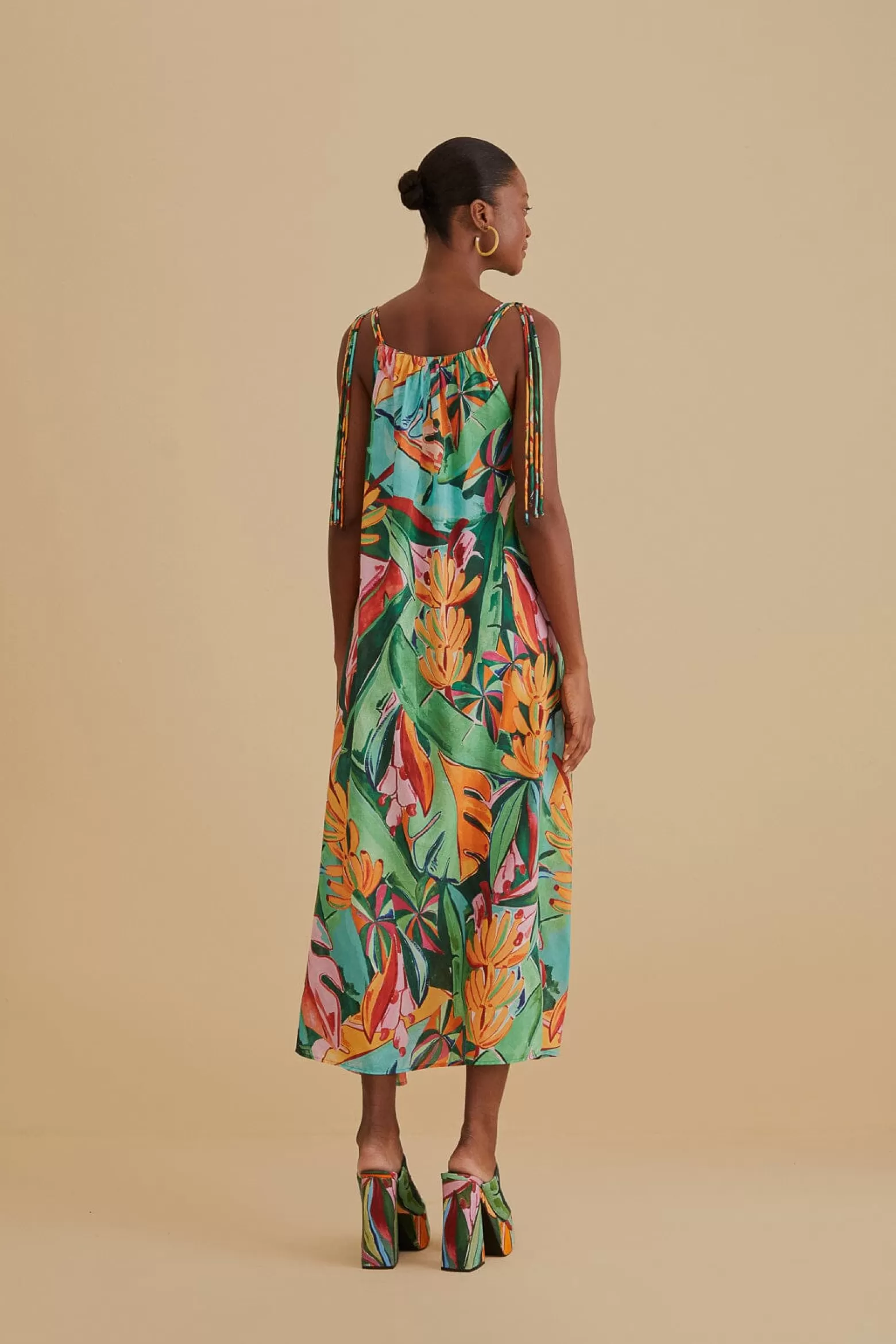 Clearance FARM Rio  MULTICOLOR BANANA FOLIAGE SLEEVELESS MIDI DRESS