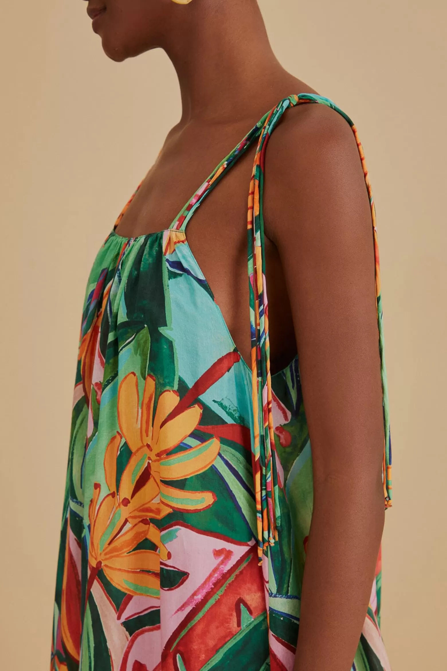 Clearance FARM Rio  MULTICOLOR BANANA FOLIAGE SLEEVELESS MIDI DRESS