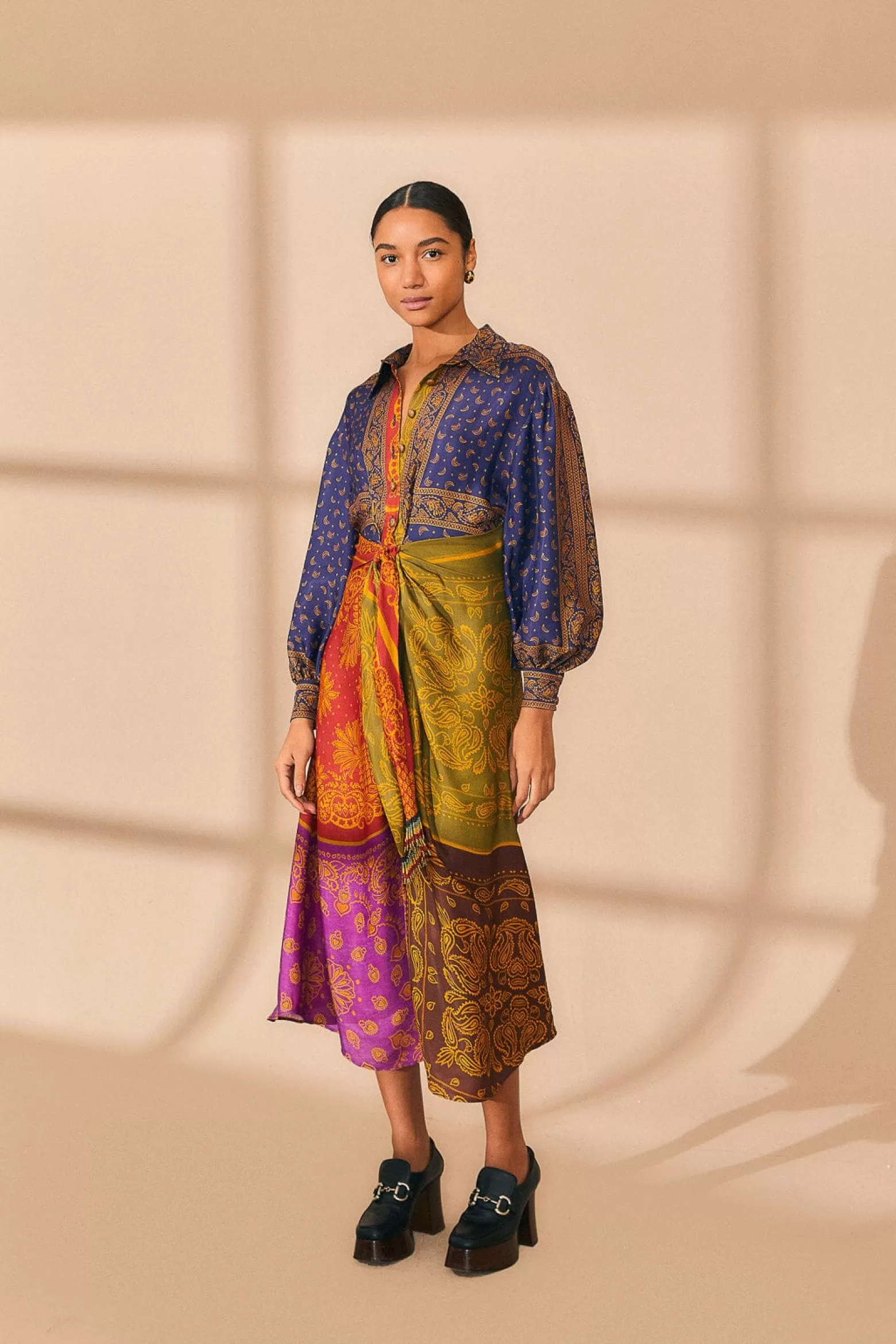 Fashion FARM Rio  MULTICOLOR BANDANA DREAM MIDI SHIRTDRESS