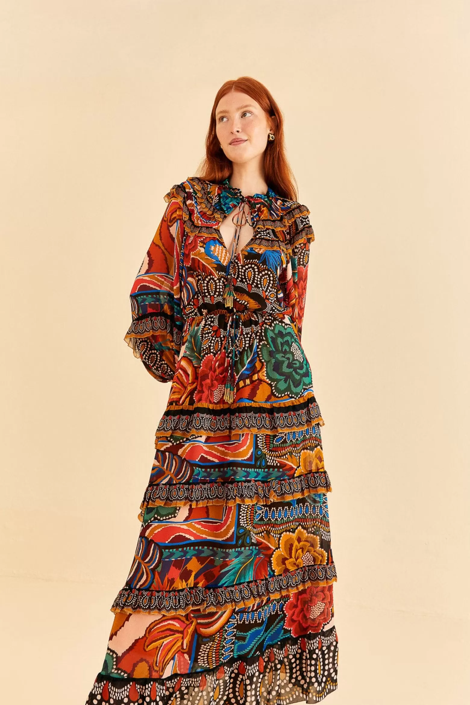 Flash Sale FARM Rio  MULTICOLOR FALL MIX MAXI DRESS