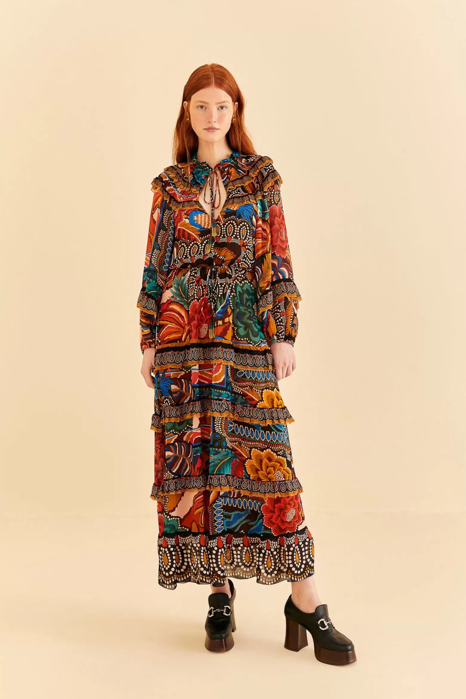 Flash Sale FARM Rio  MULTICOLOR FALL MIX MAXI DRESS