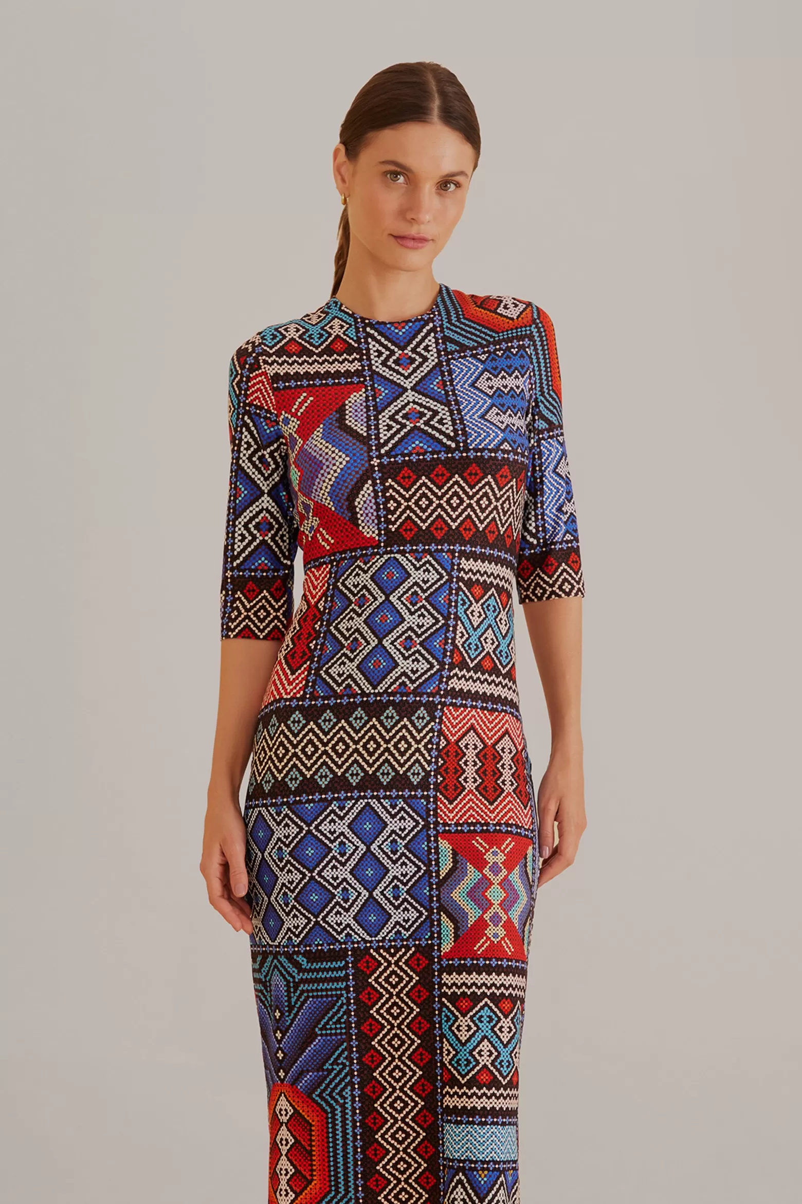 New FARM Rio  MULTICOLOR RAUTI SHORT SLEEVE MIDI DRESS