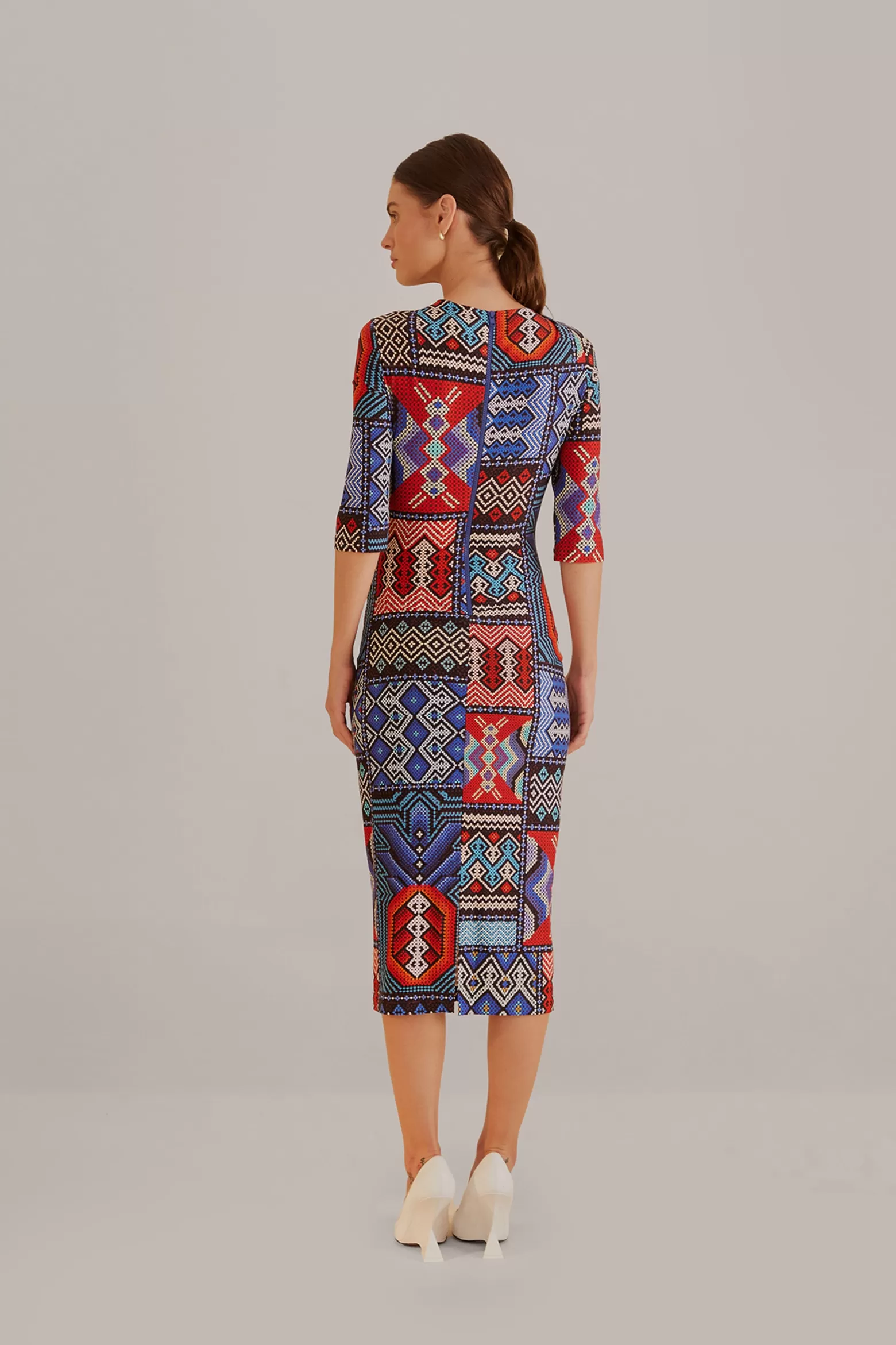 New FARM Rio  MULTICOLOR RAUTI SHORT SLEEVE MIDI DRESS