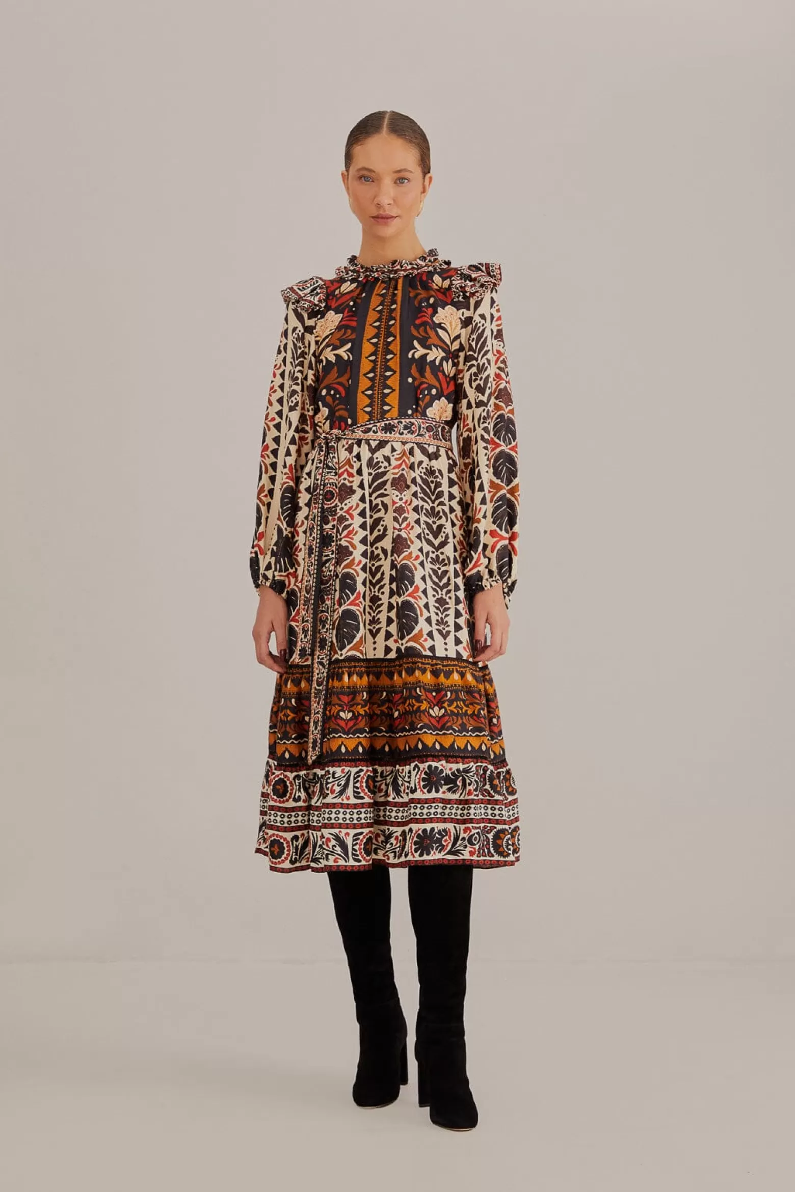 Hot FARM Rio  MULTICOLOR TAPESTRY GARDEN HIGH NECK MIDI DRESS
