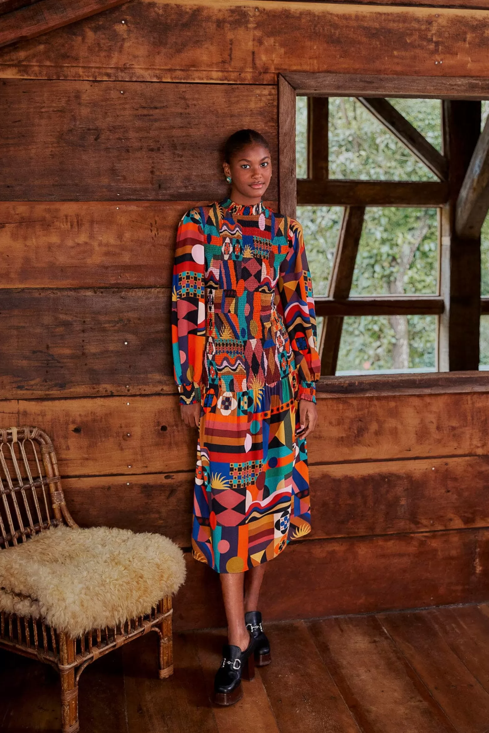 Hot FARM Rio  MULTICOLOR TROPICAL SHAPES LENZING™ ECOVERO™ VISCOSE MIDI DRESS