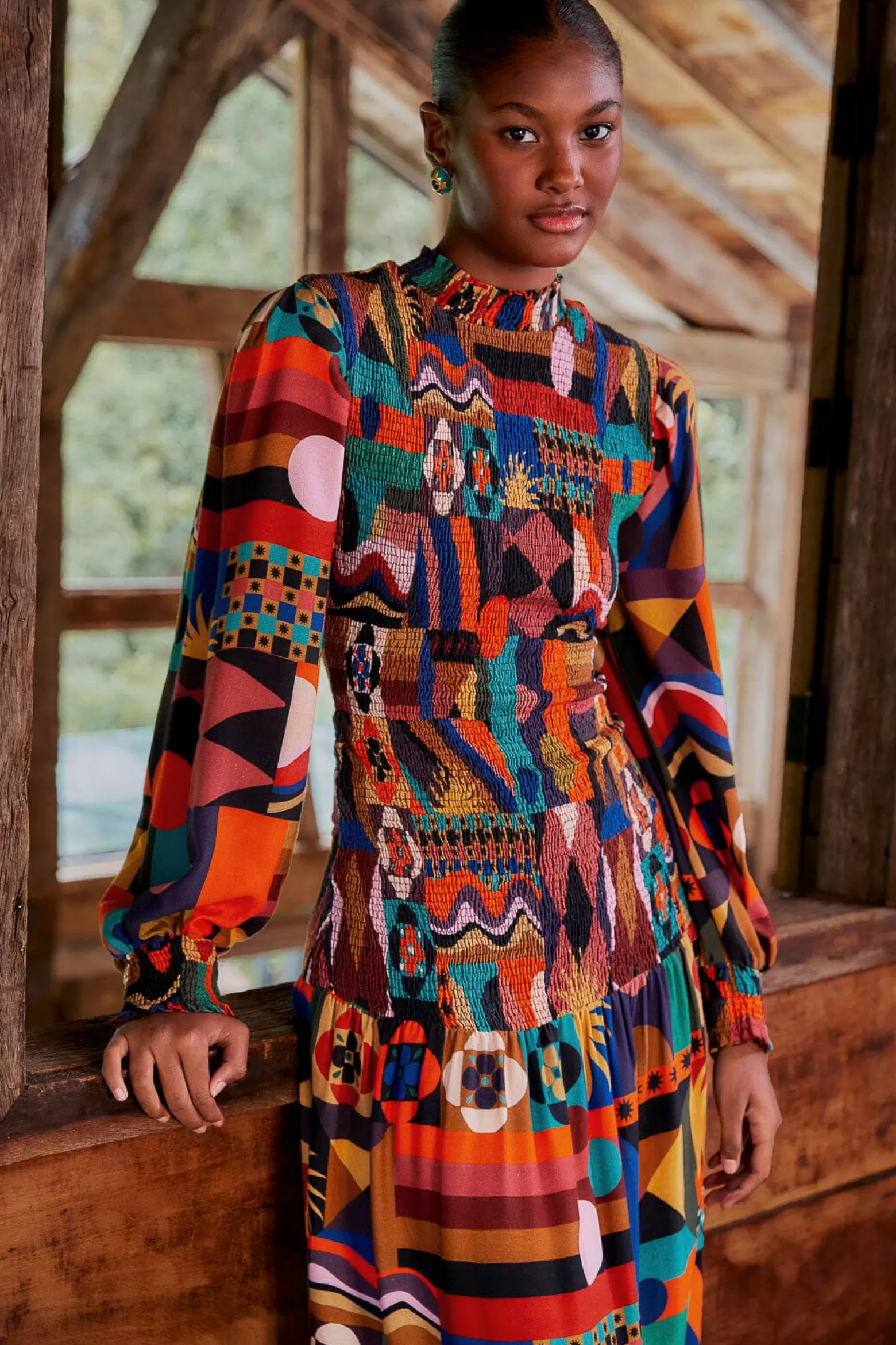 Hot FARM Rio  MULTICOLOR TROPICAL SHAPES LENZING™ ECOVERO™ VISCOSE MIDI DRESS