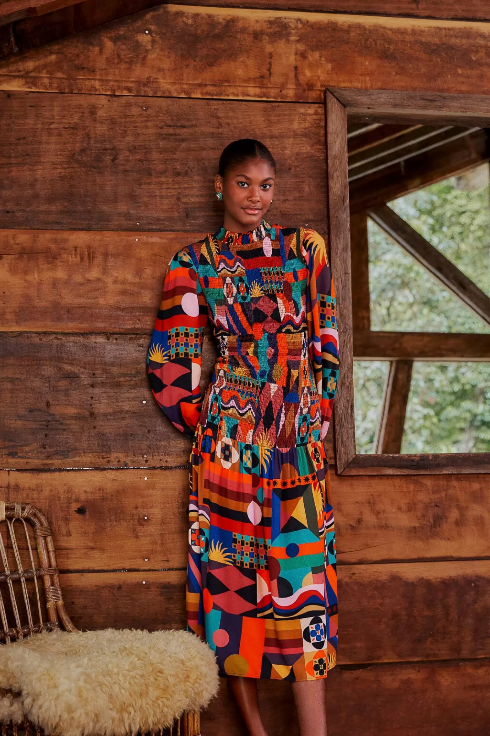 Hot FARM Rio  MULTICOLOR TROPICAL SHAPES LENZING™ ECOVERO™ VISCOSE MIDI DRESS