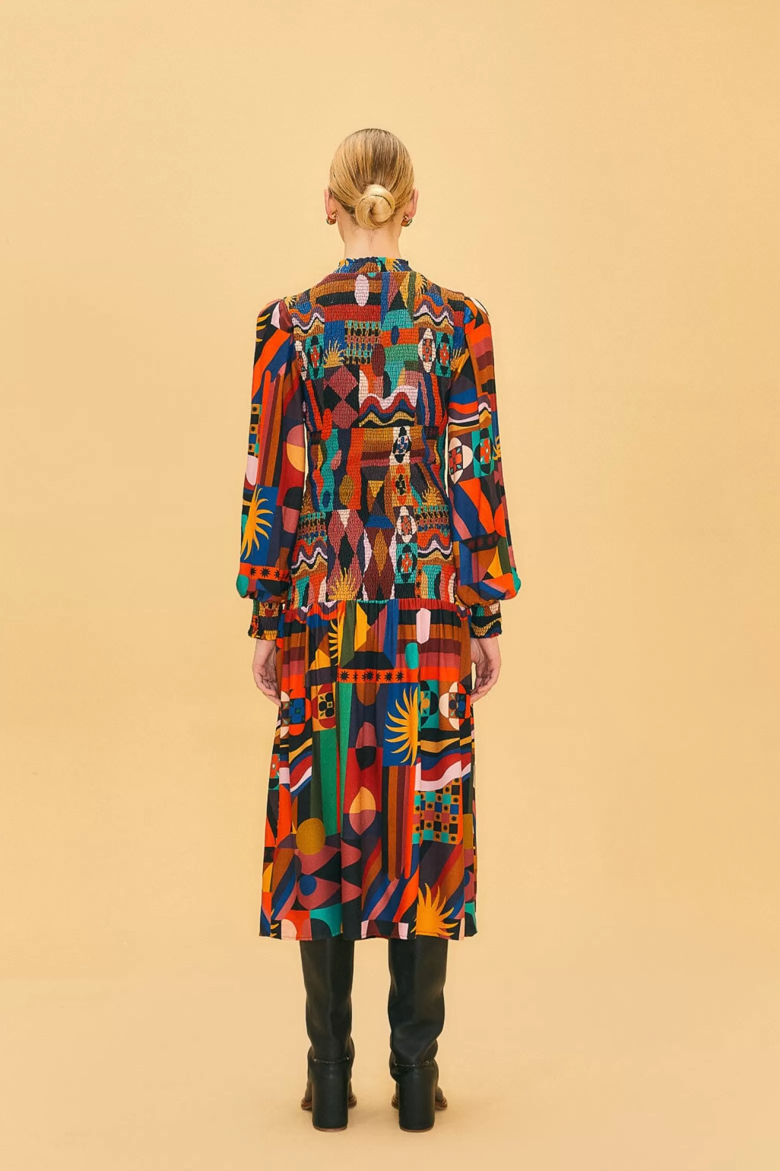 Hot FARM Rio  MULTICOLOR TROPICAL SHAPES LENZING™ ECOVERO™ VISCOSE MIDI DRESS