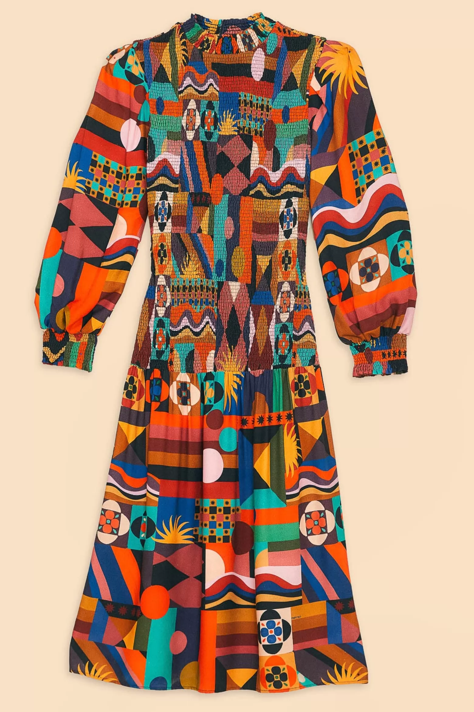 Hot FARM Rio  MULTICOLOR TROPICAL SHAPES LENZING™ ECOVERO™ VISCOSE MIDI DRESS