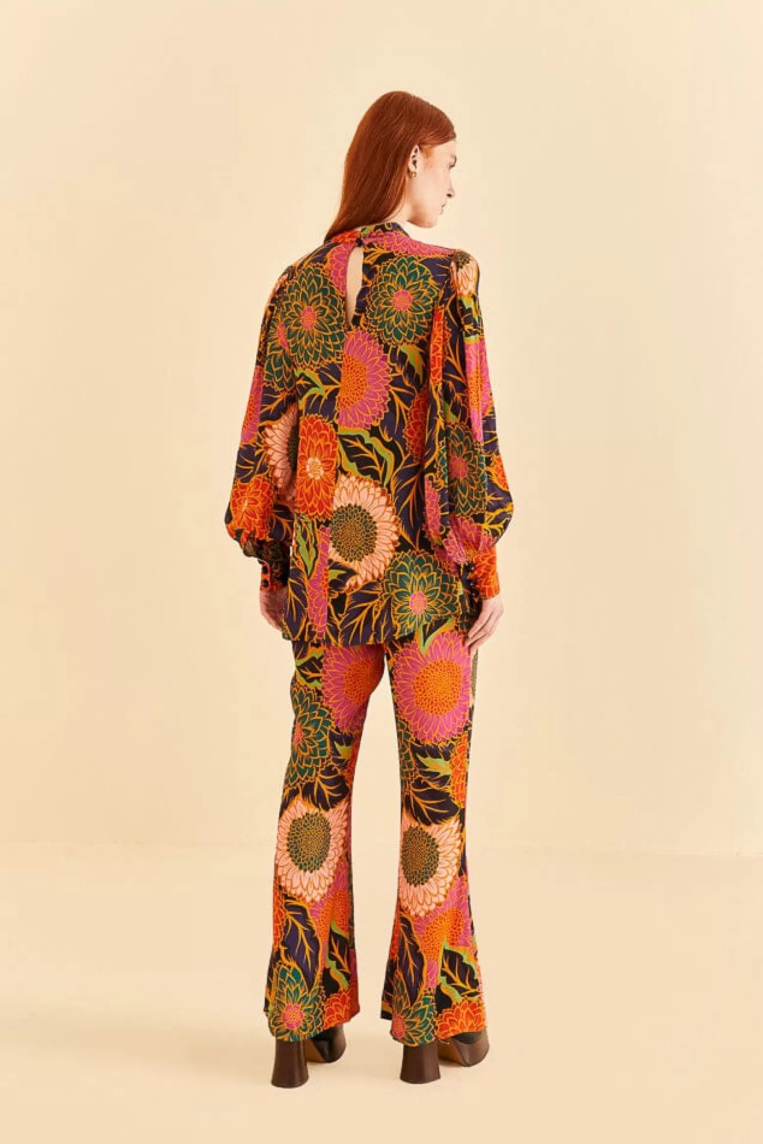 Sale FARM Rio  MULTICOLOR VINTAGE GARDEN SATIN FLARE PANTS