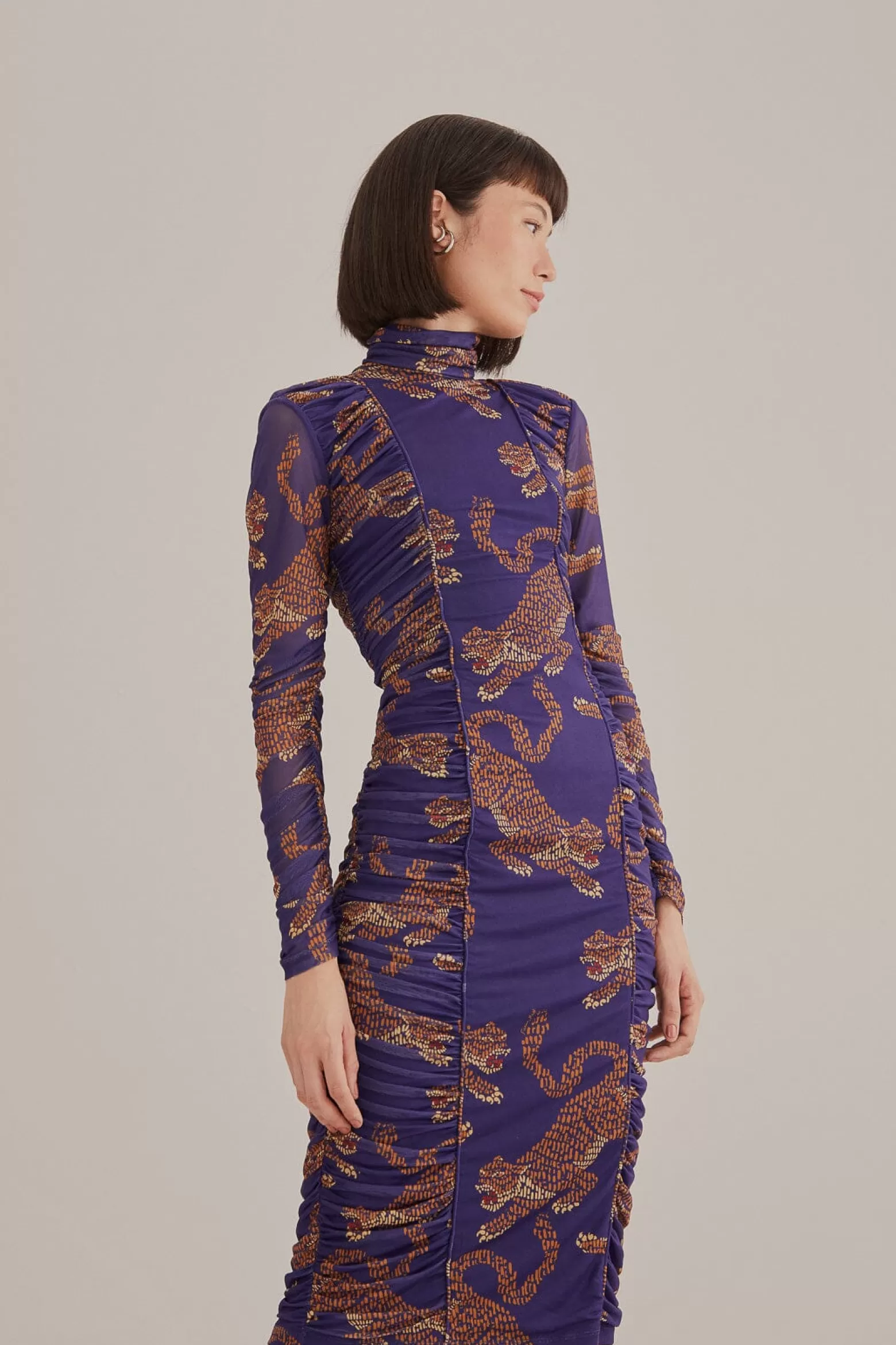 Best FARM Rio  NAVY BLUE LEOPARDS  HIGH NECK MIDI DRESS