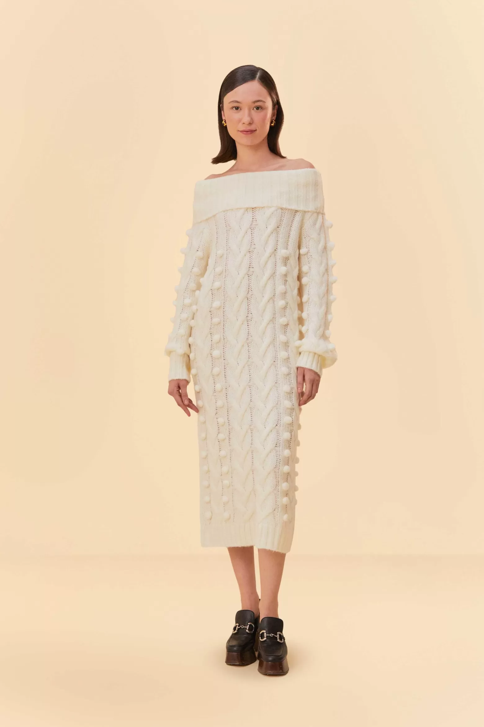 Cheap FARM Rio  OFF-WHITE BRAIDED MIDI SWEATER DRESS