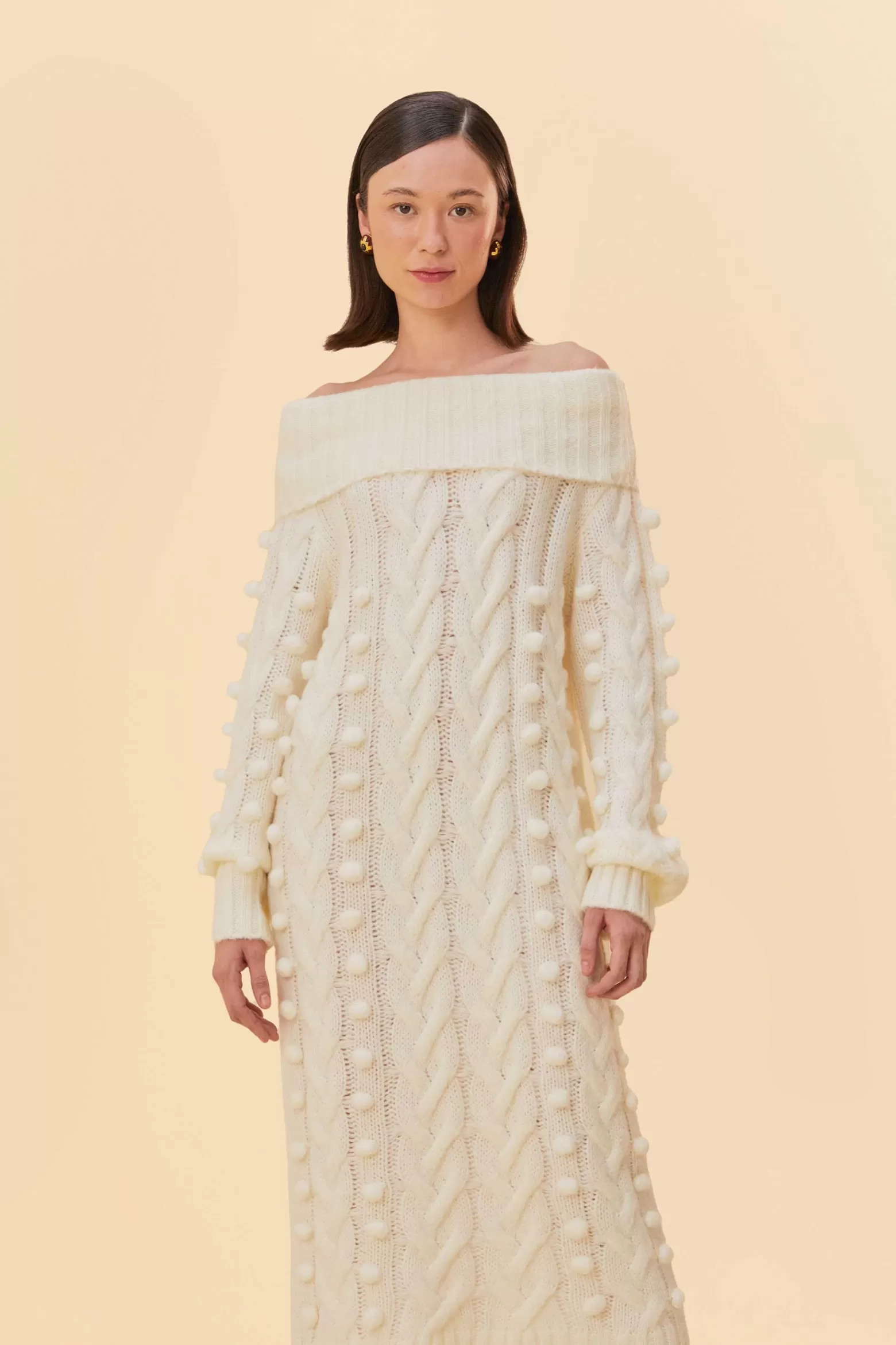 Cheap FARM Rio  OFF-WHITE BRAIDED MIDI SWEATER DRESS