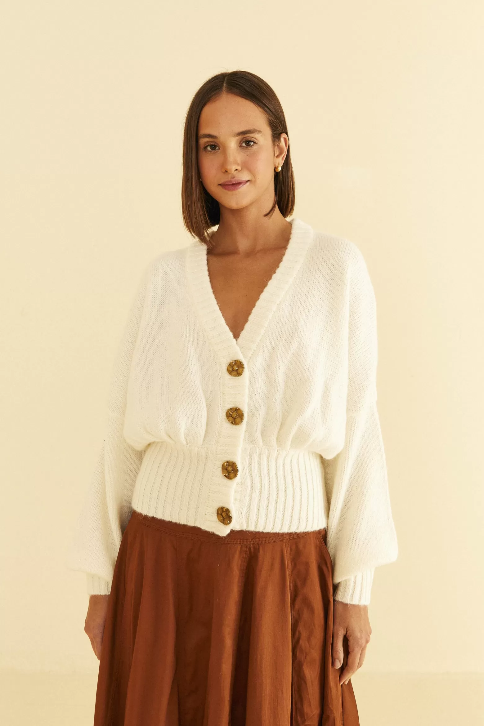 Online FARM Rio  OFF-WHITE BUBBLE KNIT CARDIGAN