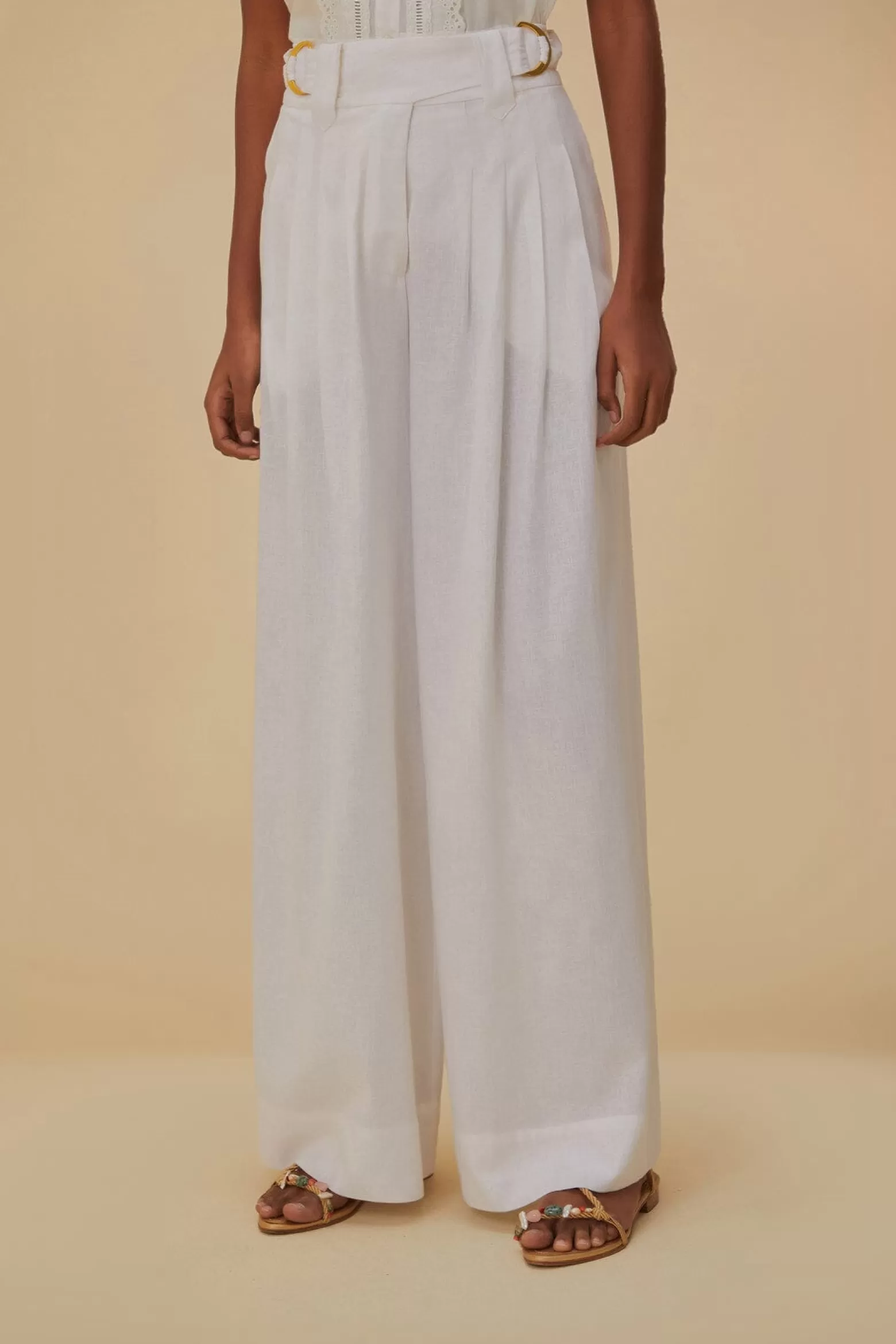 Outlet FARM Rio  OFF-WHITE LINEN LOW WAIST PANTS