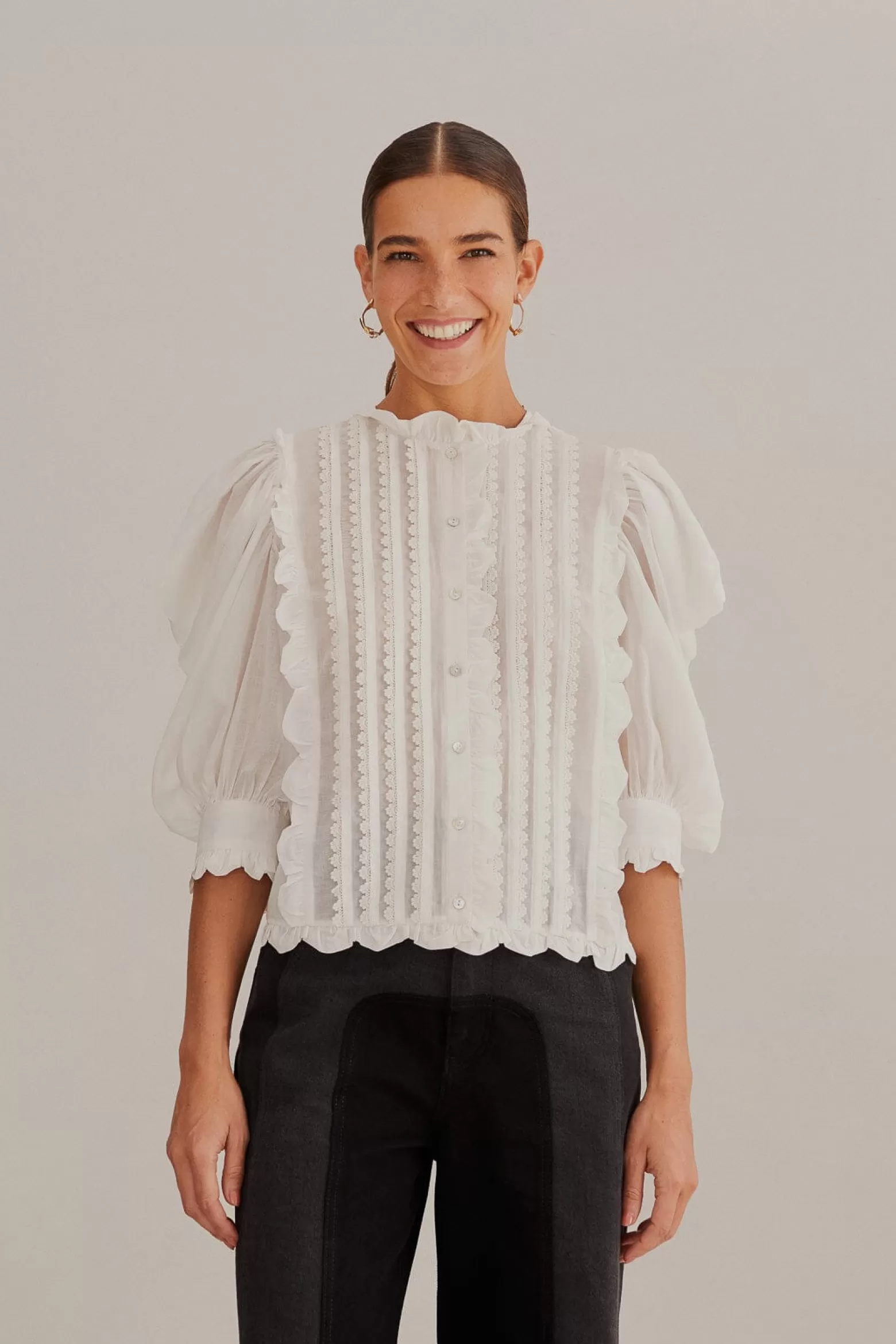 Cheap FARM Rio  OFF-WHITE SHORT SLEEVE PLEATED BLOUSE