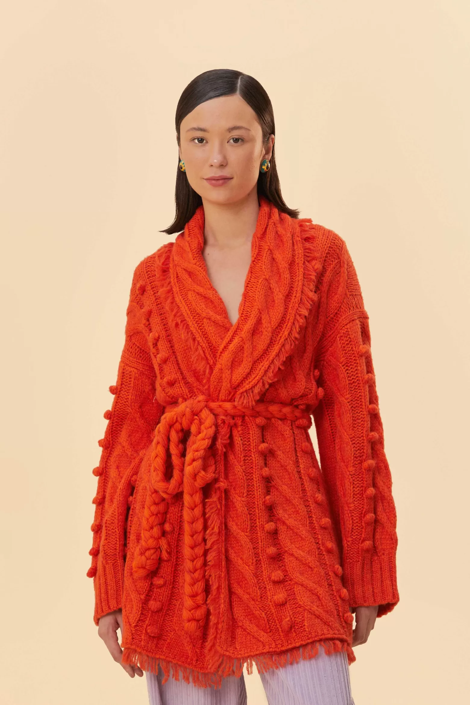 Cheap FARM Rio  ORANGE BRAIDED KNIT CARDIGAN