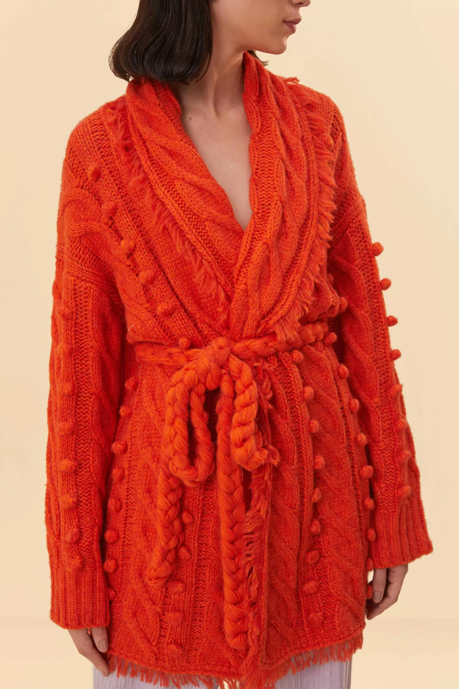 Cheap FARM Rio  ORANGE BRAIDED KNIT CARDIGAN