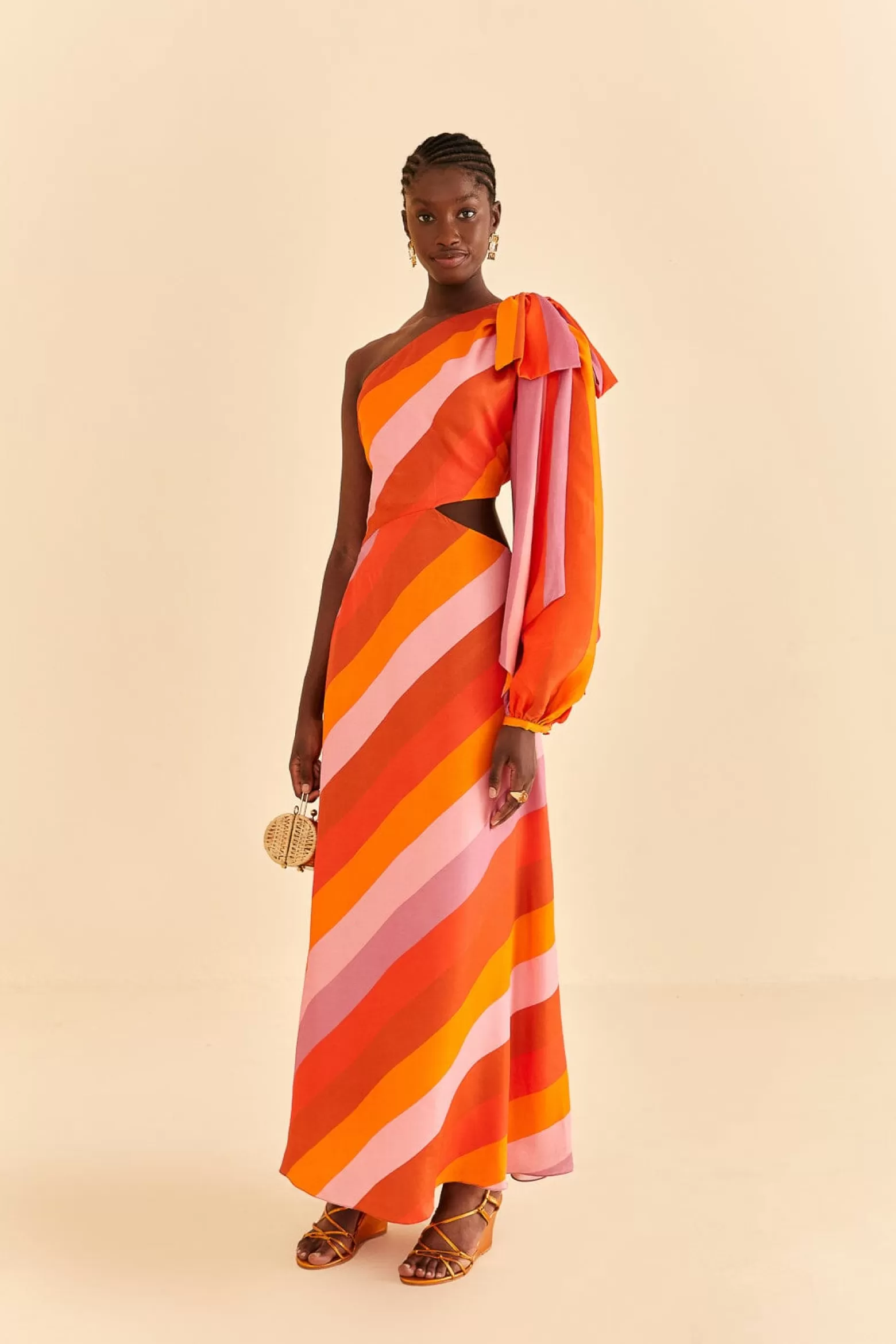 Cheap FARM Rio  PARTY STRIPES MULTICOLOR ONE SHOULDER MAXI DRESS