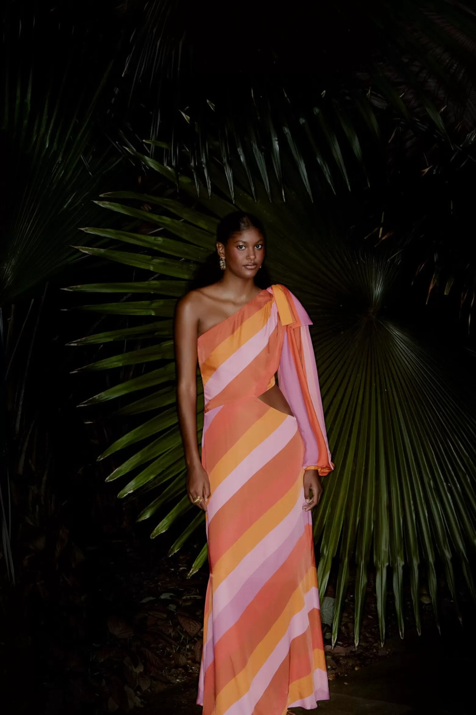 Cheap FARM Rio  PARTY STRIPES MULTICOLOR ONE SHOULDER MAXI DRESS