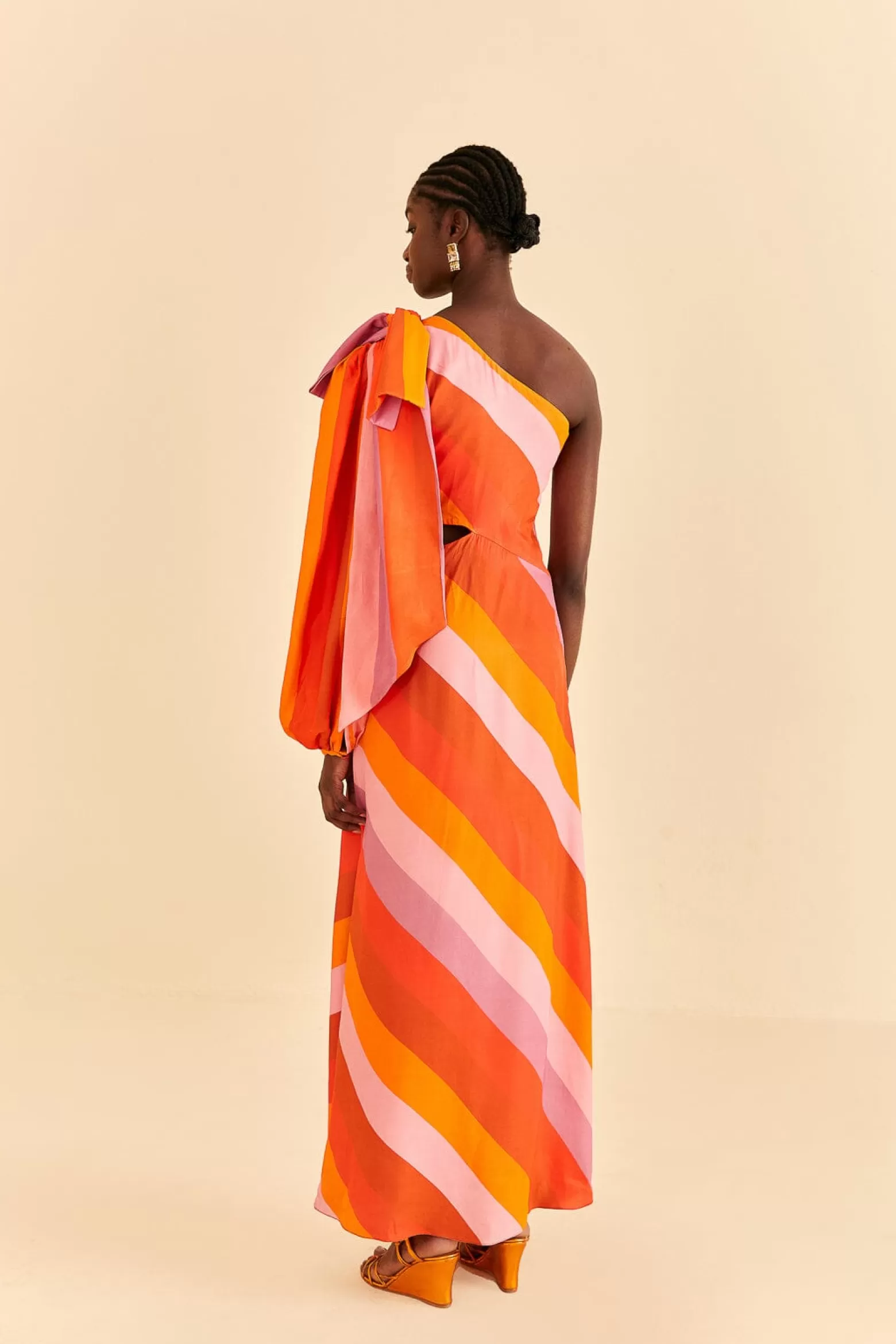 Cheap FARM Rio  PARTY STRIPES MULTICOLOR ONE SHOULDER MAXI DRESS