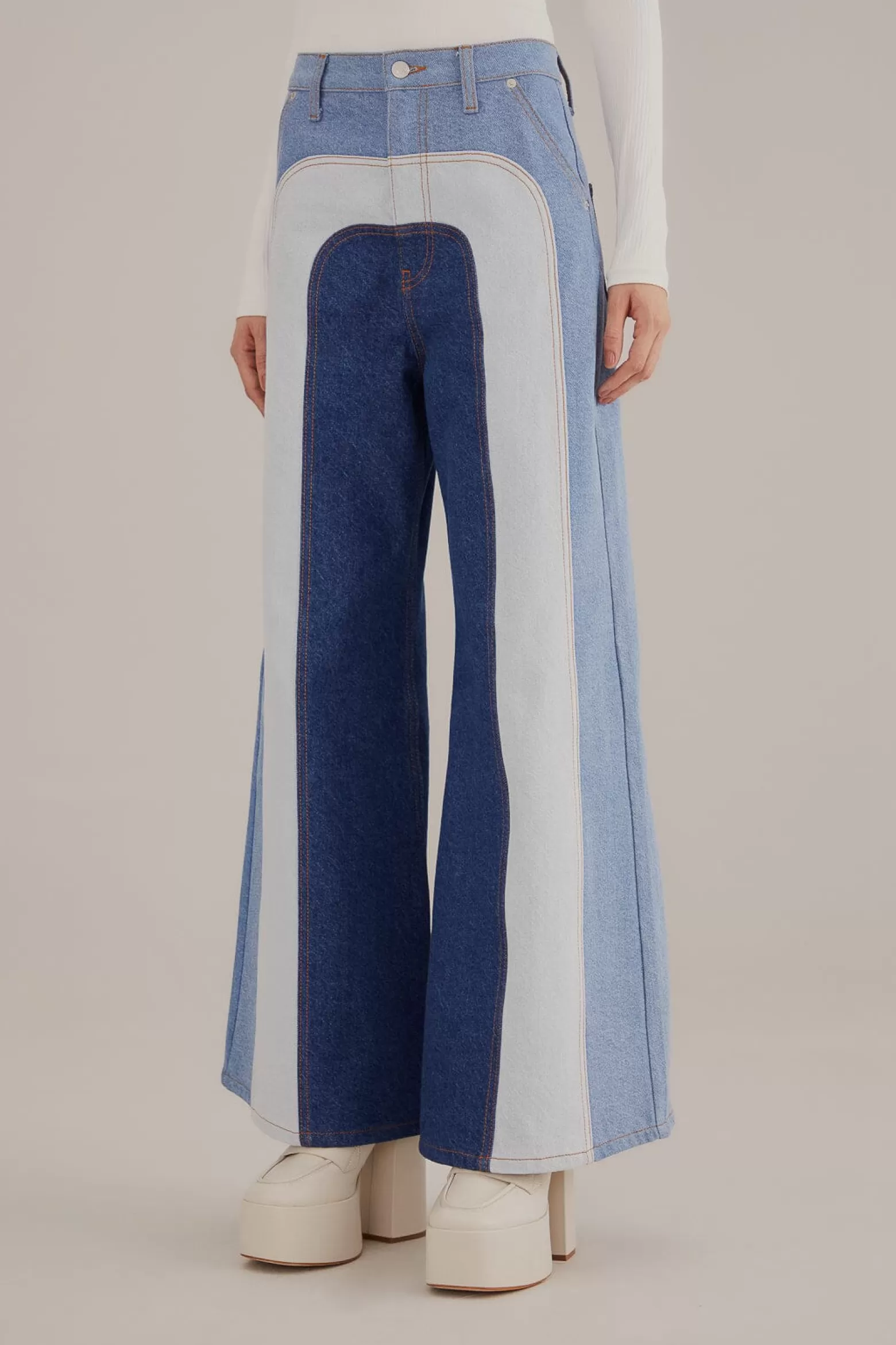 Shop FARM Rio  PATCHWORK DENIM WIDE PANTS