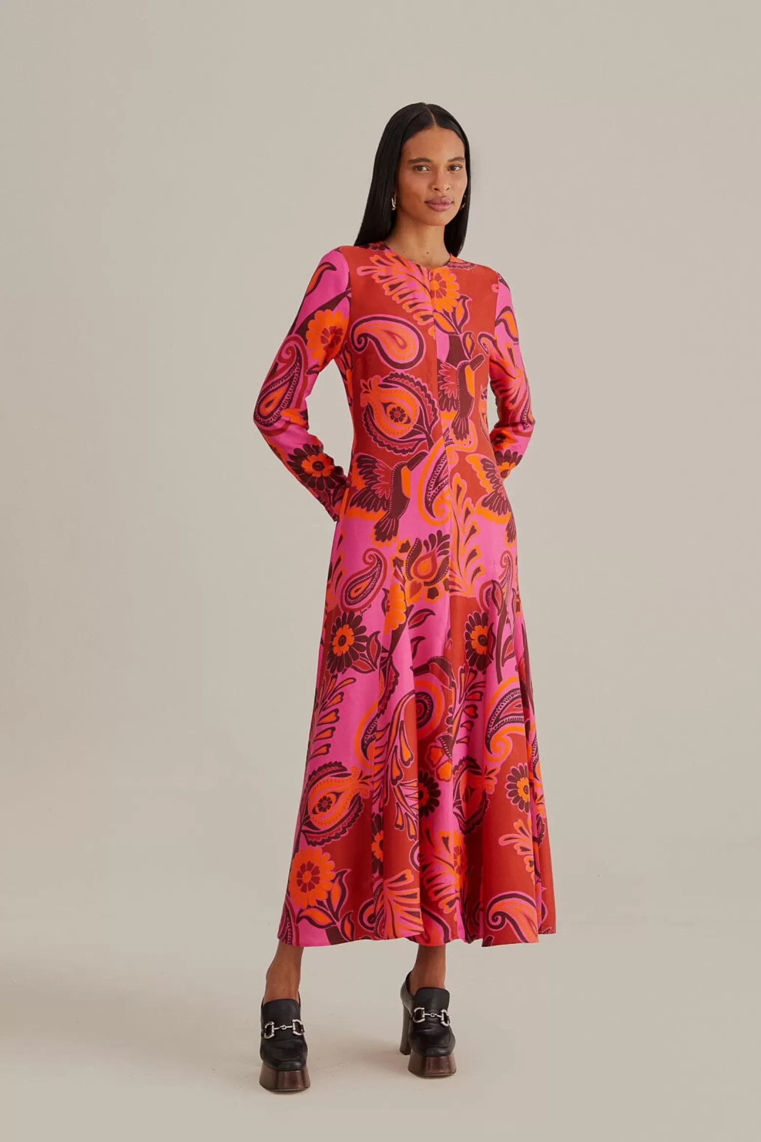 Cheap FARM Rio  PINK BOLD FLORAL LONG SLEEVE MAXI DRESS