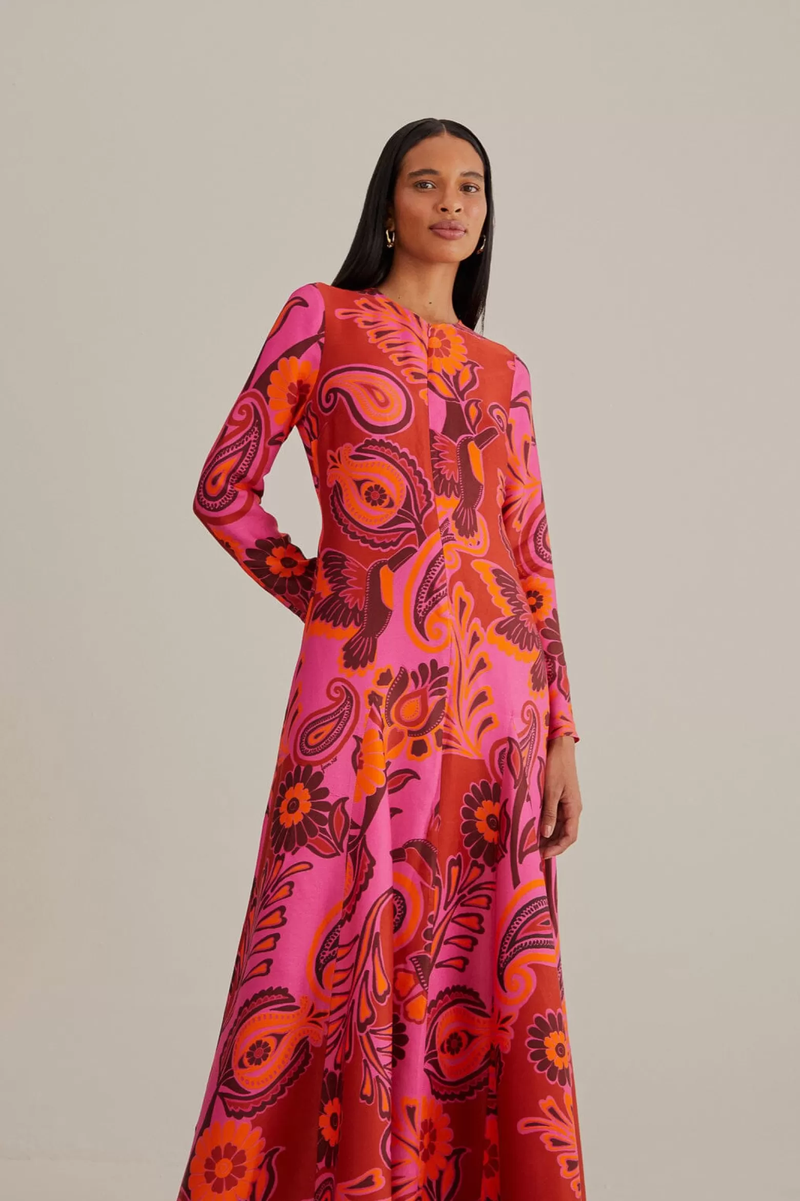 Cheap FARM Rio  PINK BOLD FLORAL LONG SLEEVE MAXI DRESS