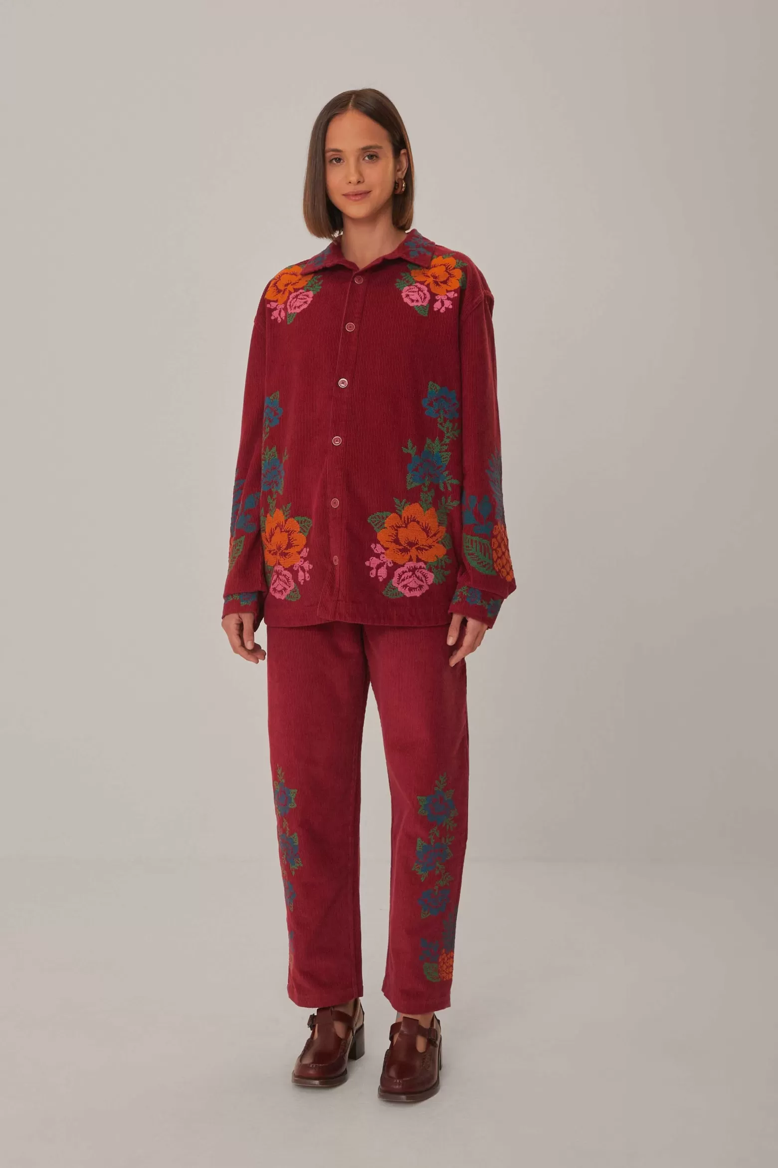 Clearance FARM Rio  PINK CORDUROY EMBROIDERED PANTS