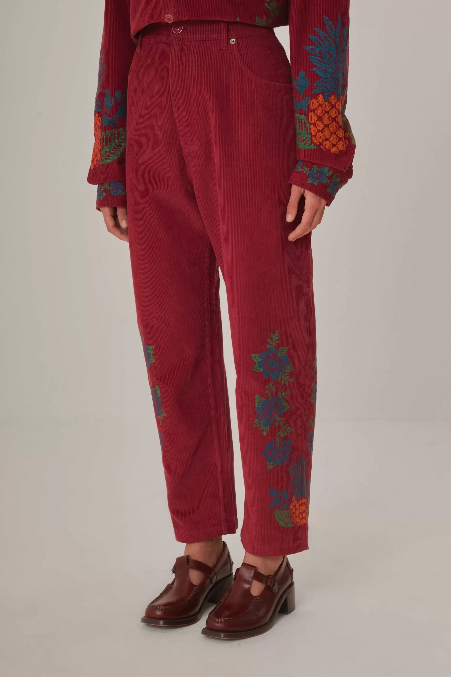 Clearance FARM Rio  PINK CORDUROY EMBROIDERED PANTS