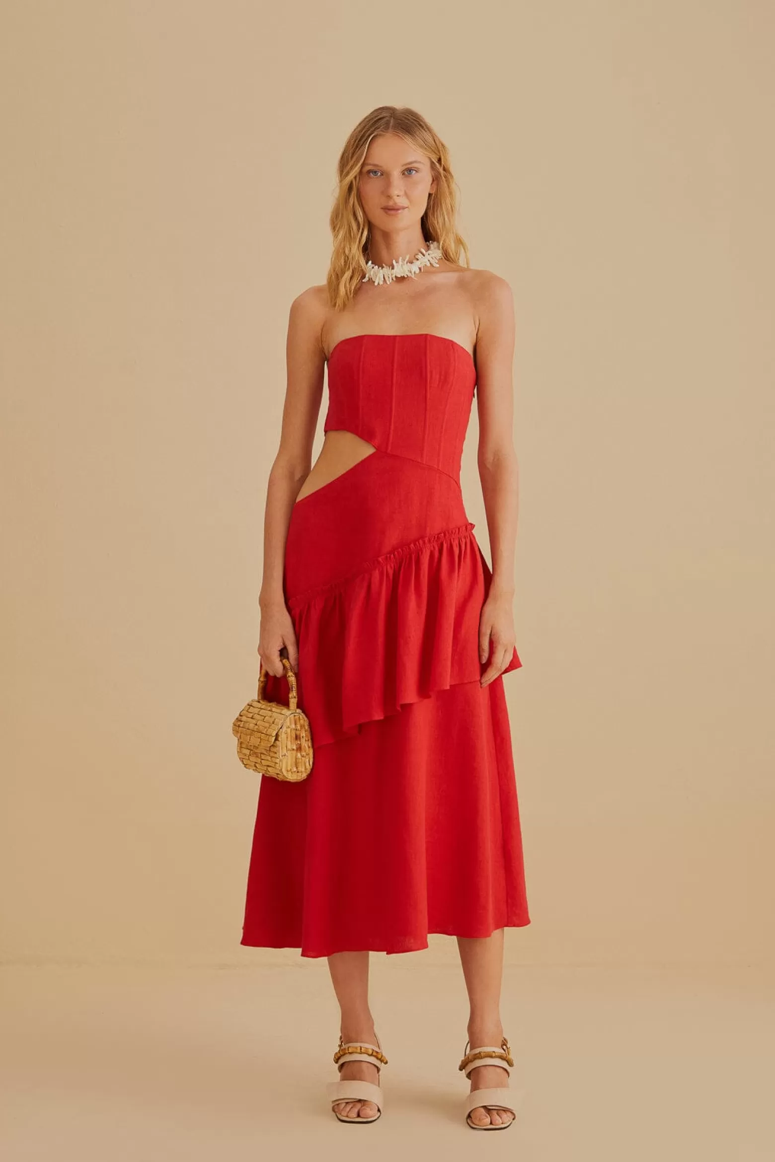 Best Sale FARM Rio  RED CUT OUT STRAPLESS MIDI DRESS