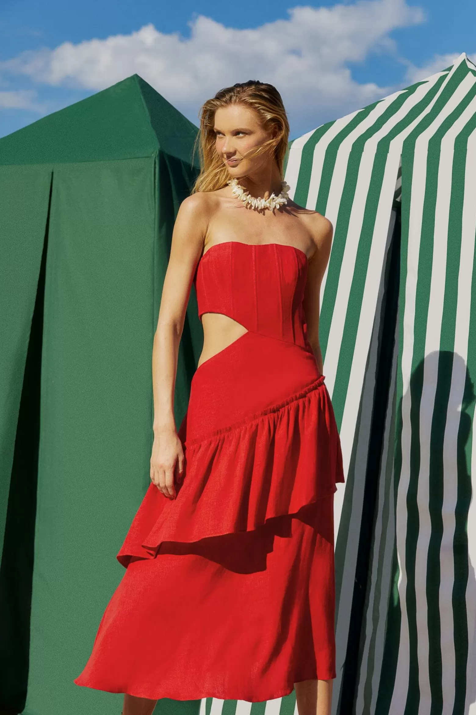 Best Sale FARM Rio  RED CUT OUT STRAPLESS MIDI DRESS