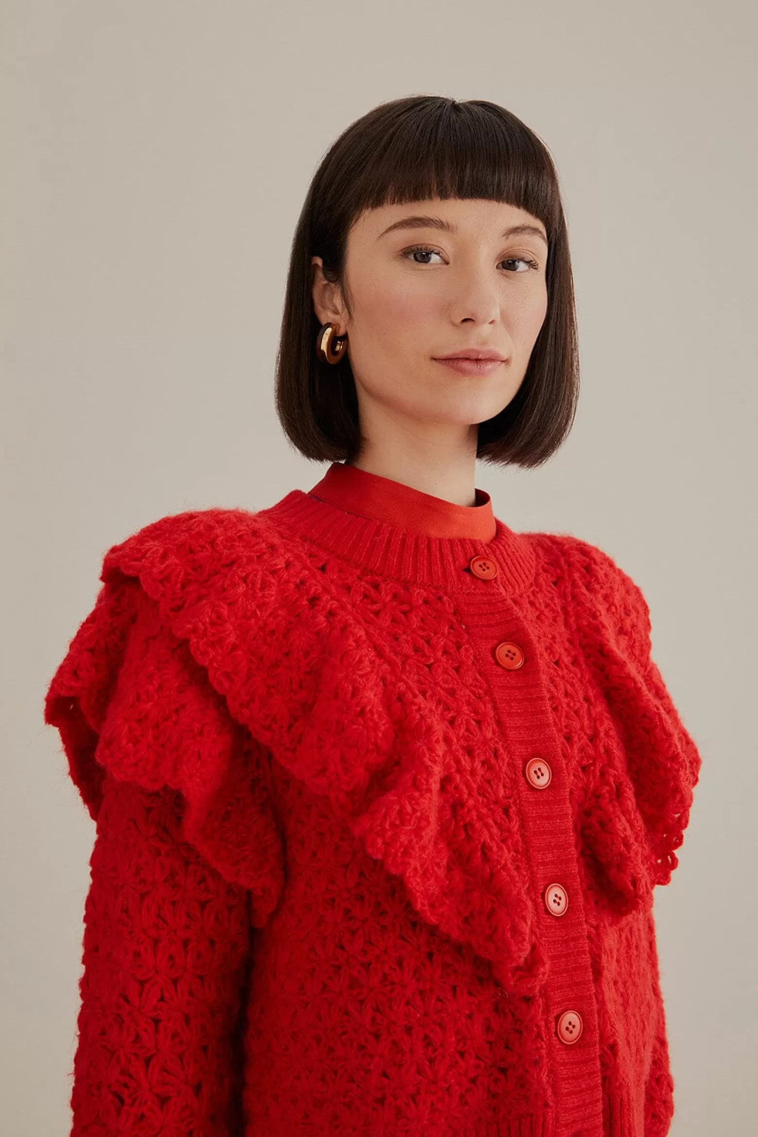 Clearance FARM Rio  RED FLOWER TEXTURE KNIT CARDIGAN