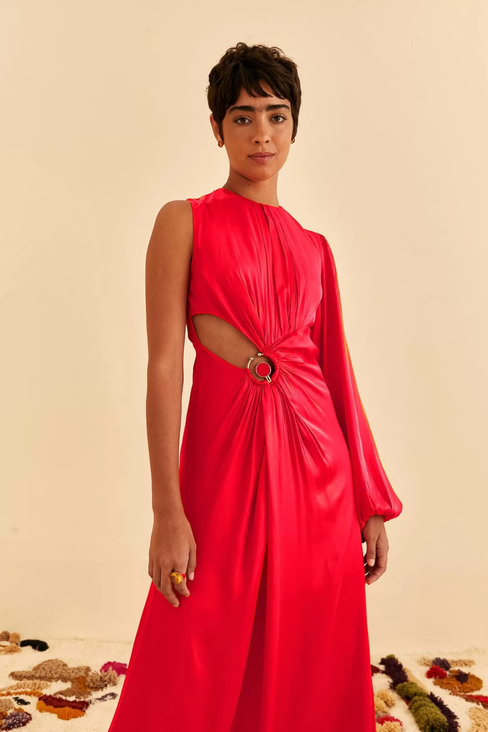 Outlet FARM Rio  RED ONE SHOULDER MAXI DRESS