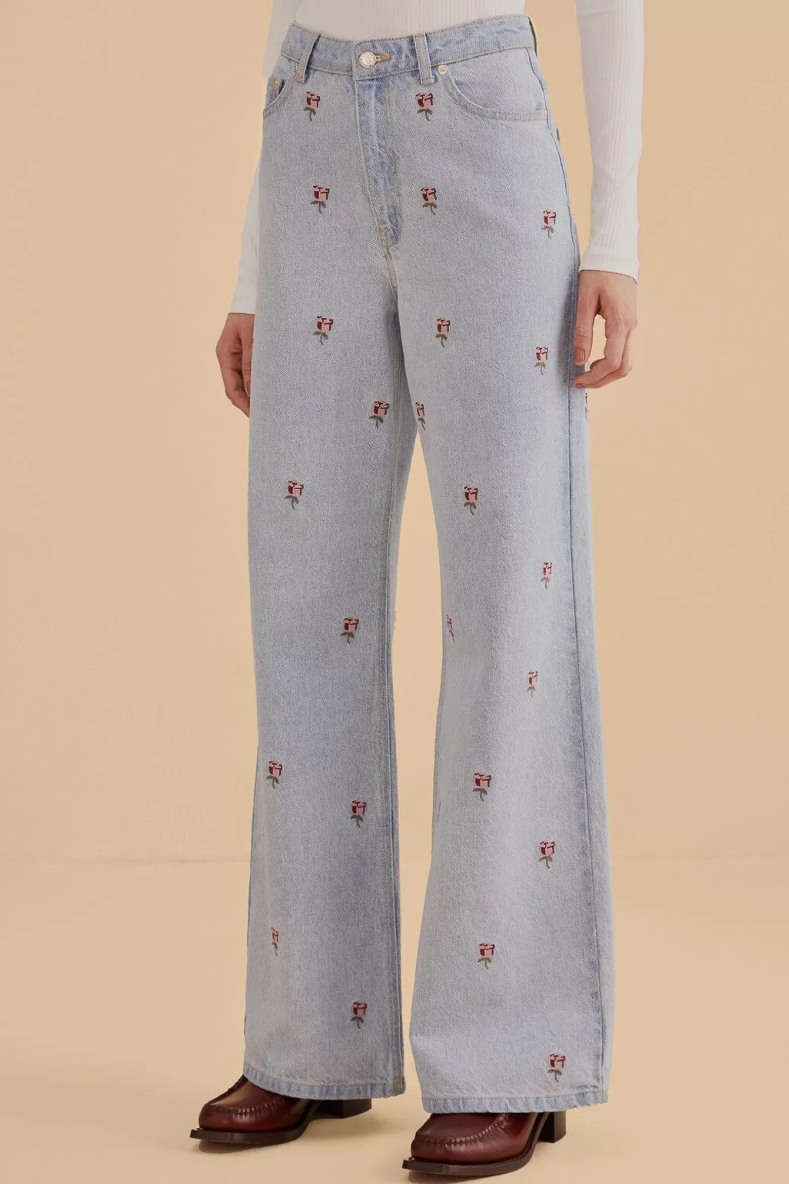 Cheap FARM Rio  ROSE EMBROIDERED DENIM PANTS