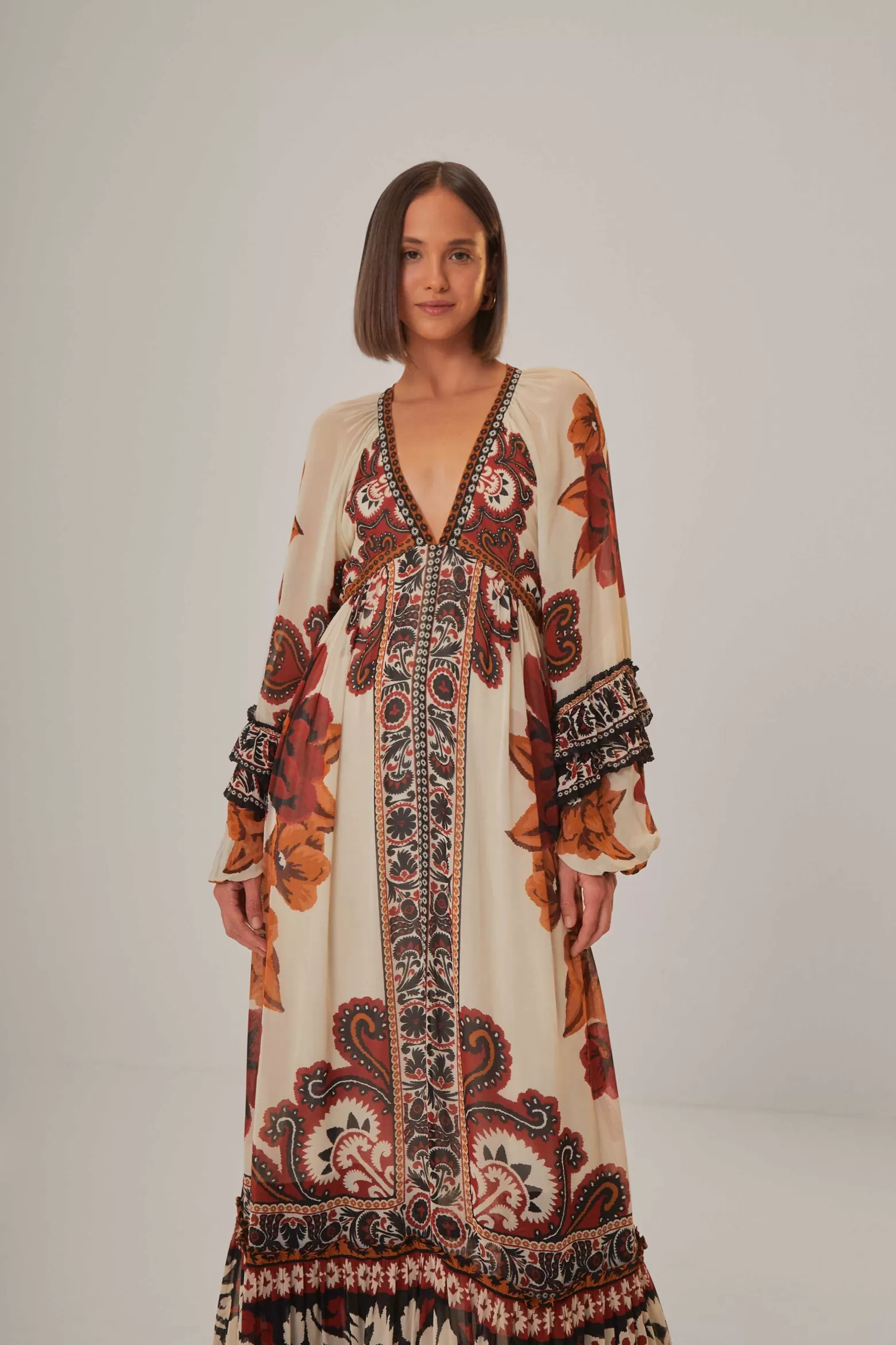 Best FARM Rio  SAND WINTER TAPESTRY V NECK MAXI DRESS