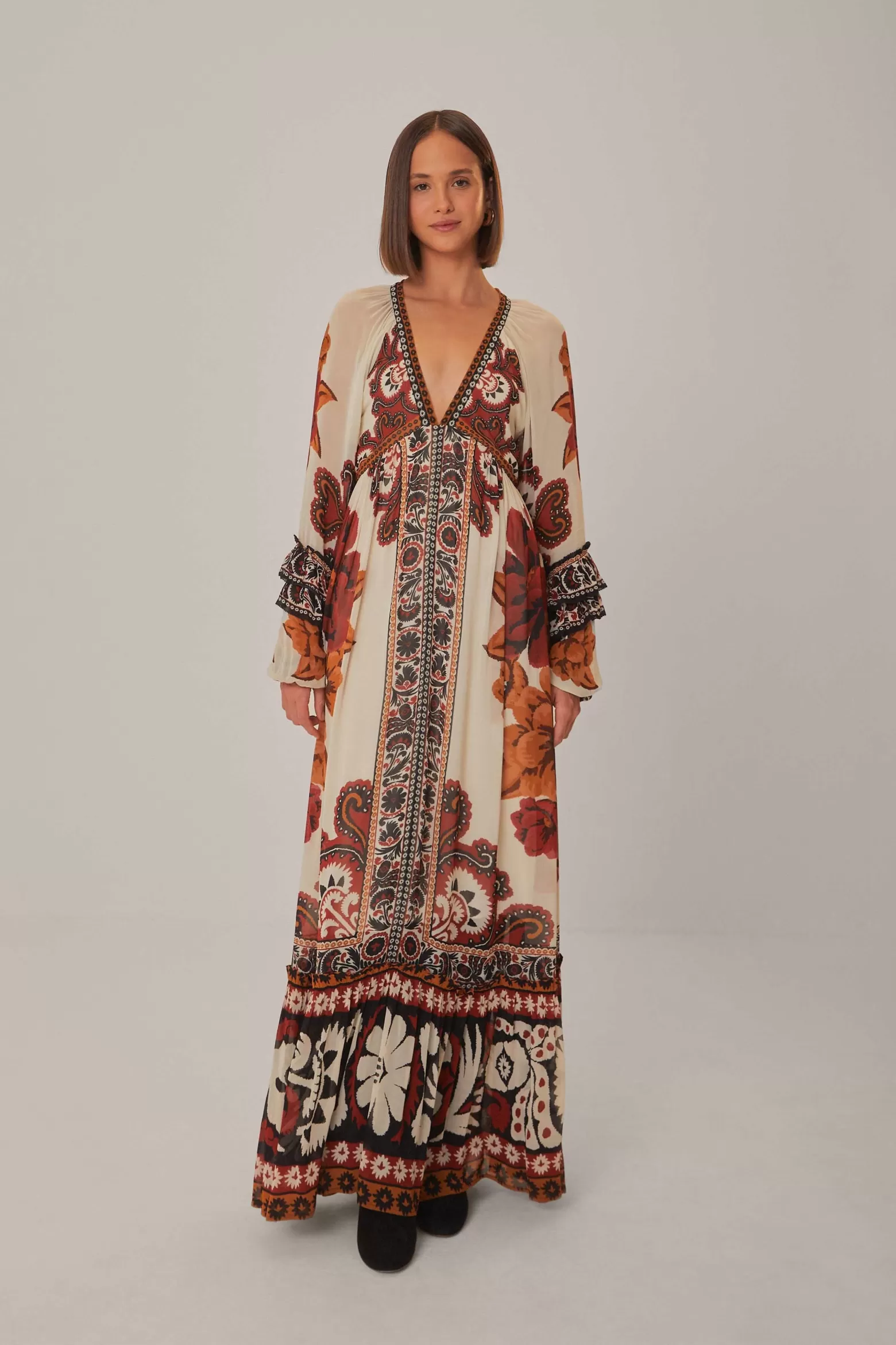 Best FARM Rio  SAND WINTER TAPESTRY V NECK MAXI DRESS