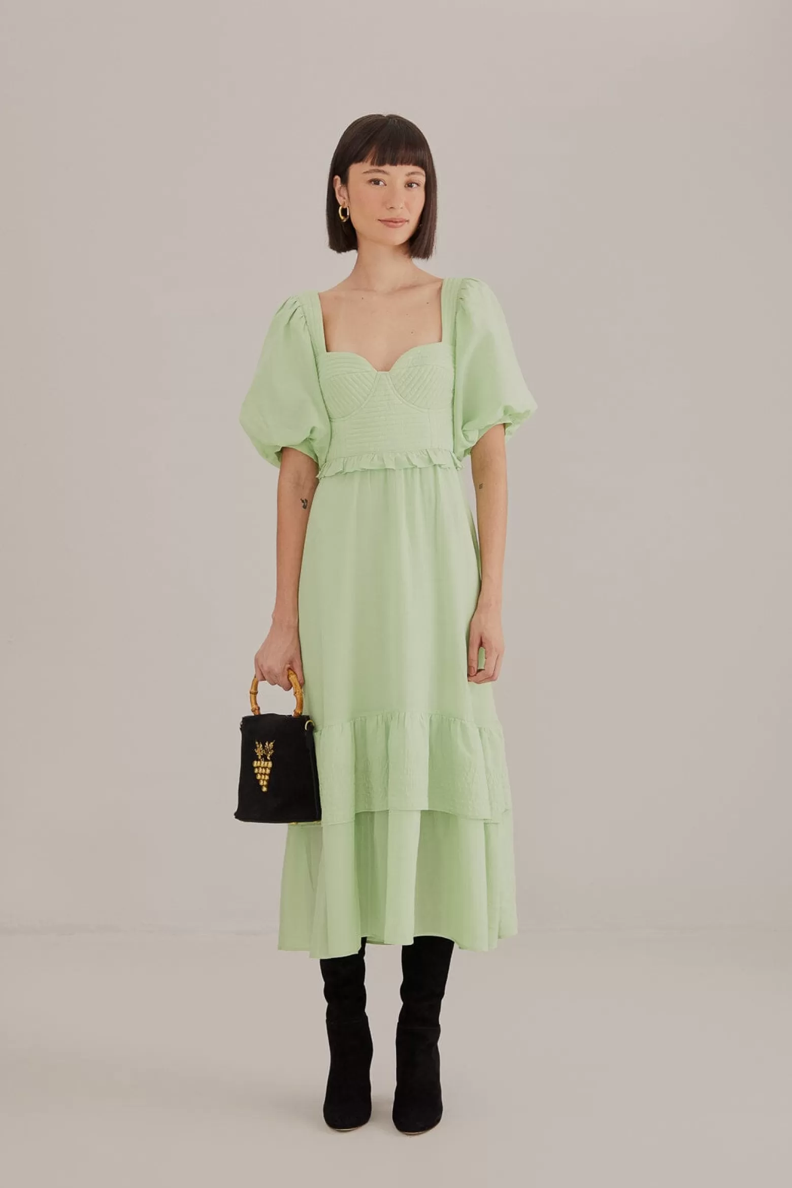 Best FARM Rio  SOFT GREEN SHORT SLEEVE MIDI DRESS