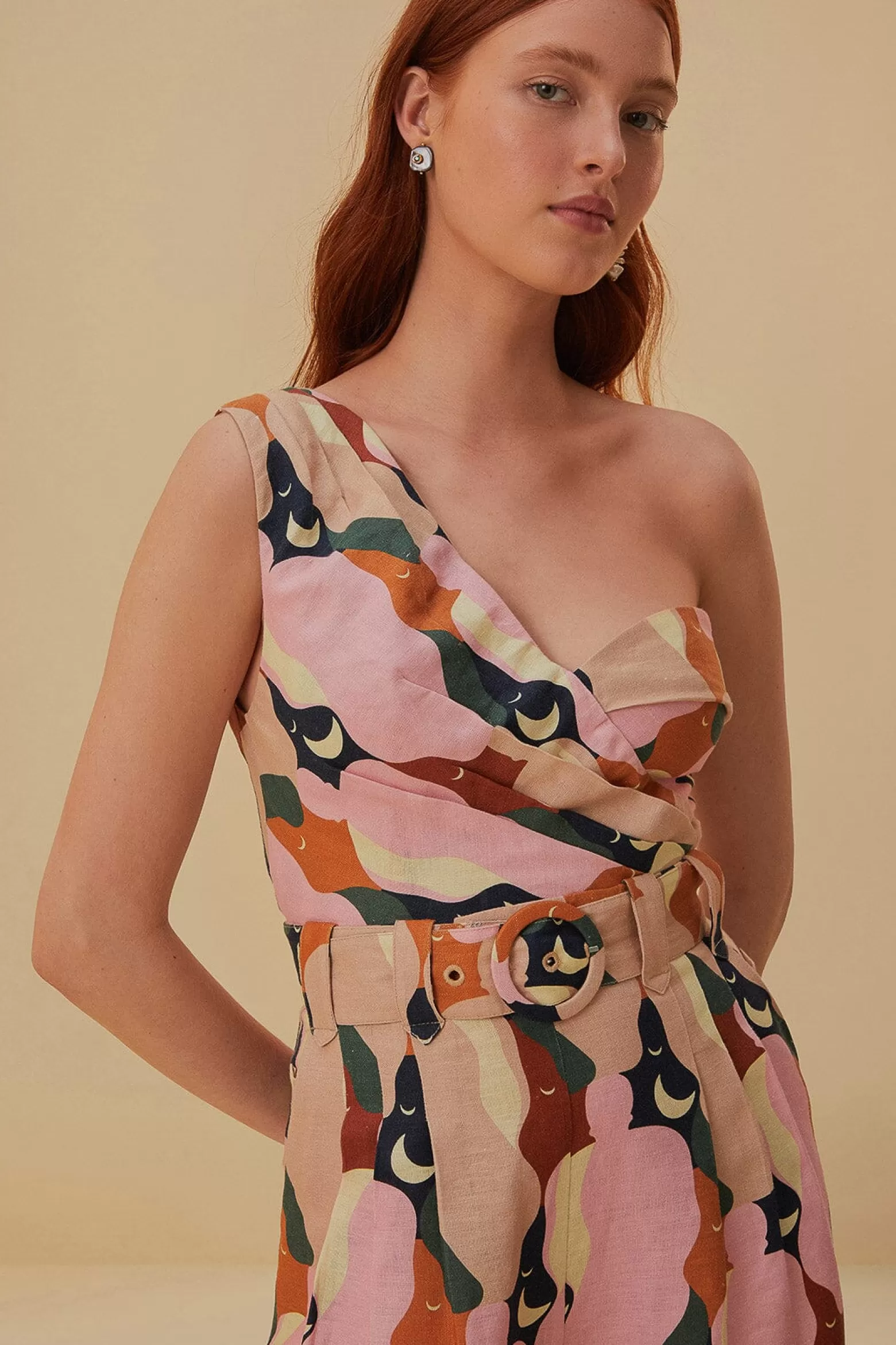 Store FARM Rio  THE KISS MULTICOLOR ONE SHOULDER ROMPER