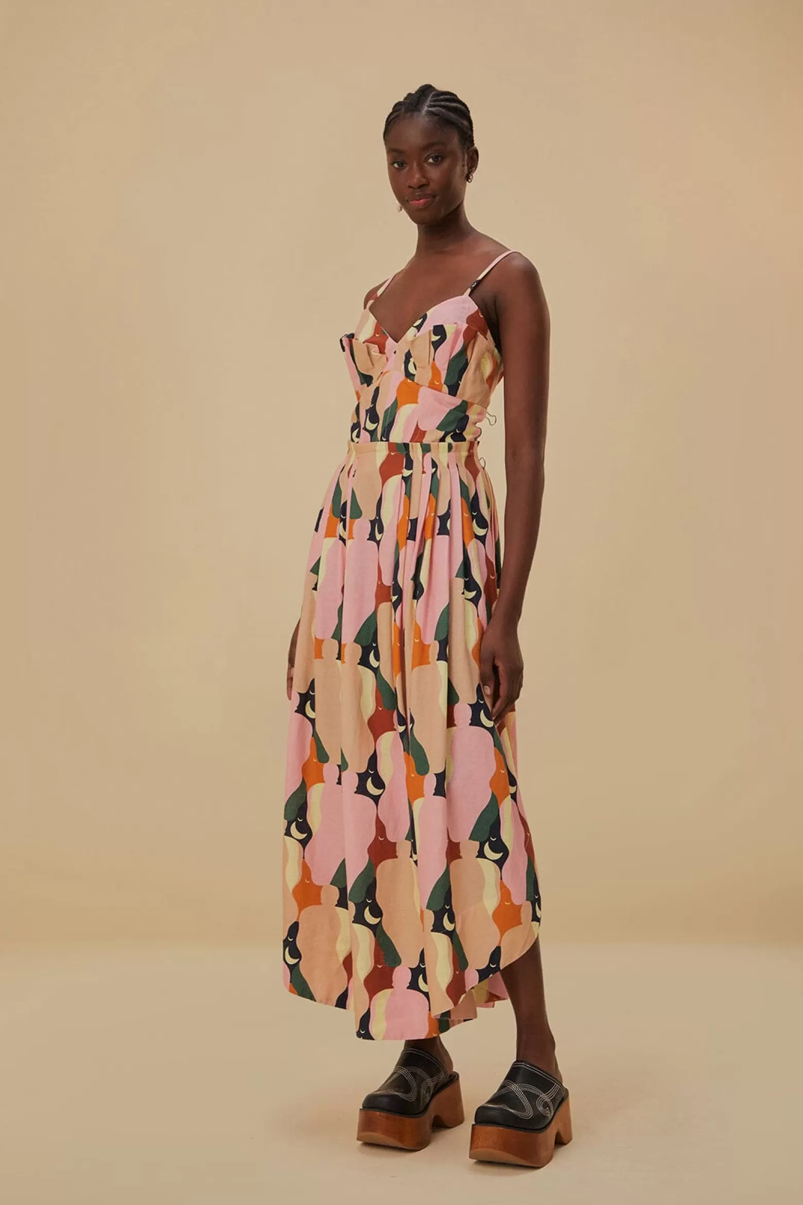 Discount FARM Rio  THE KISS MULTICOLOR SLEEVELESS MIDI DRESS