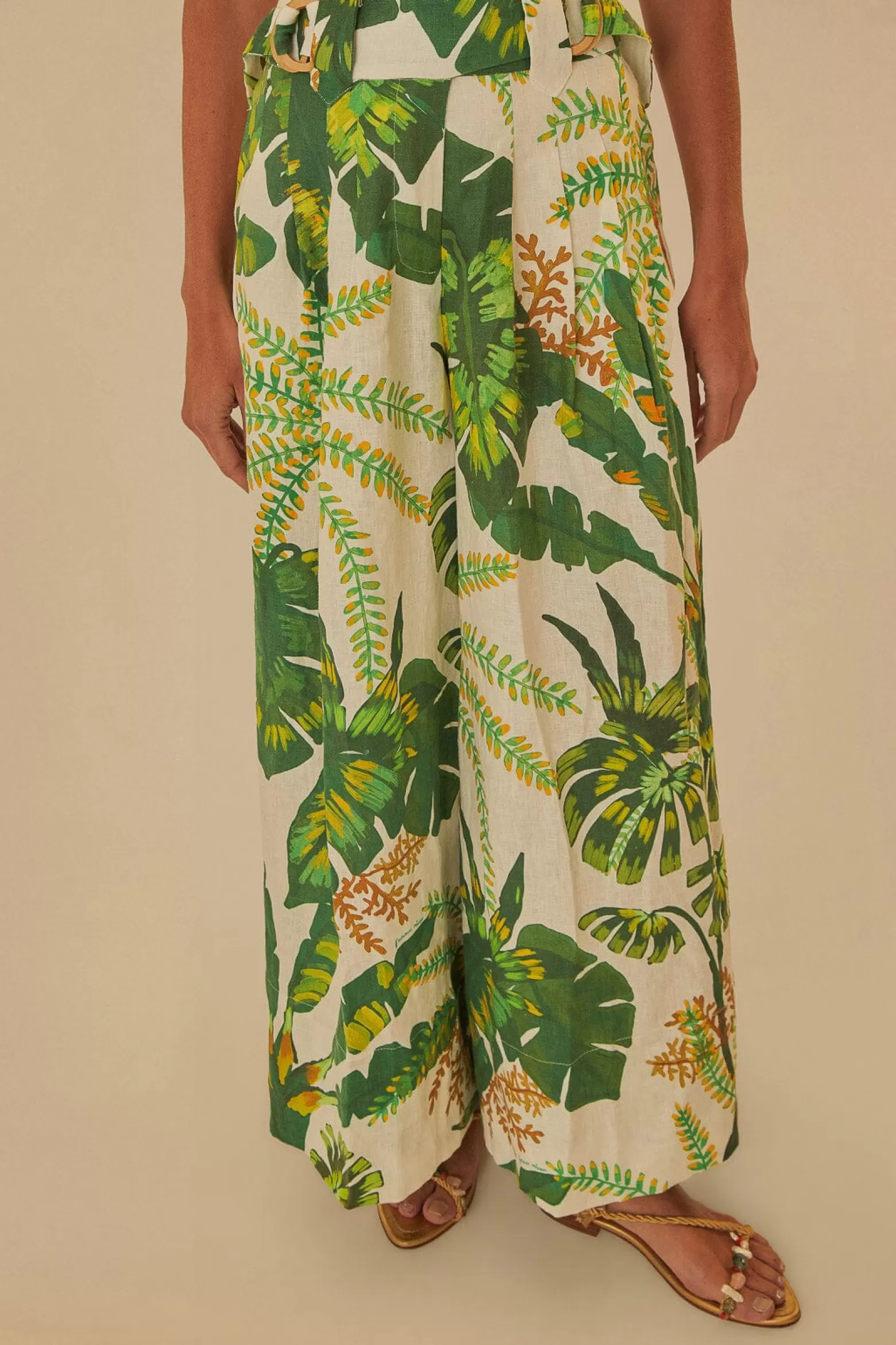 New FARM Rio  TROPICAL FOREST OFF-WHITE PANTS