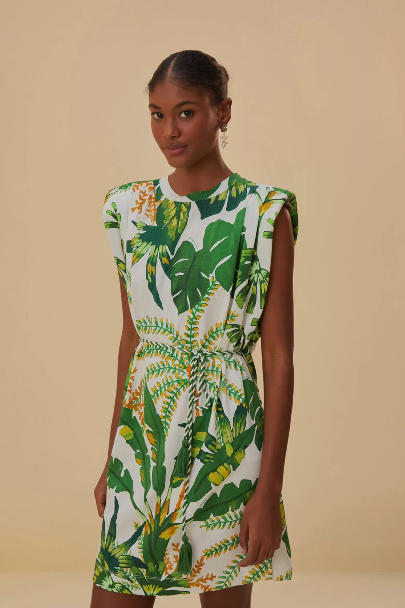 Best Sale FARM Rio  TROPICAL FOREST OFF-WHITE T-SHIRT DRESS