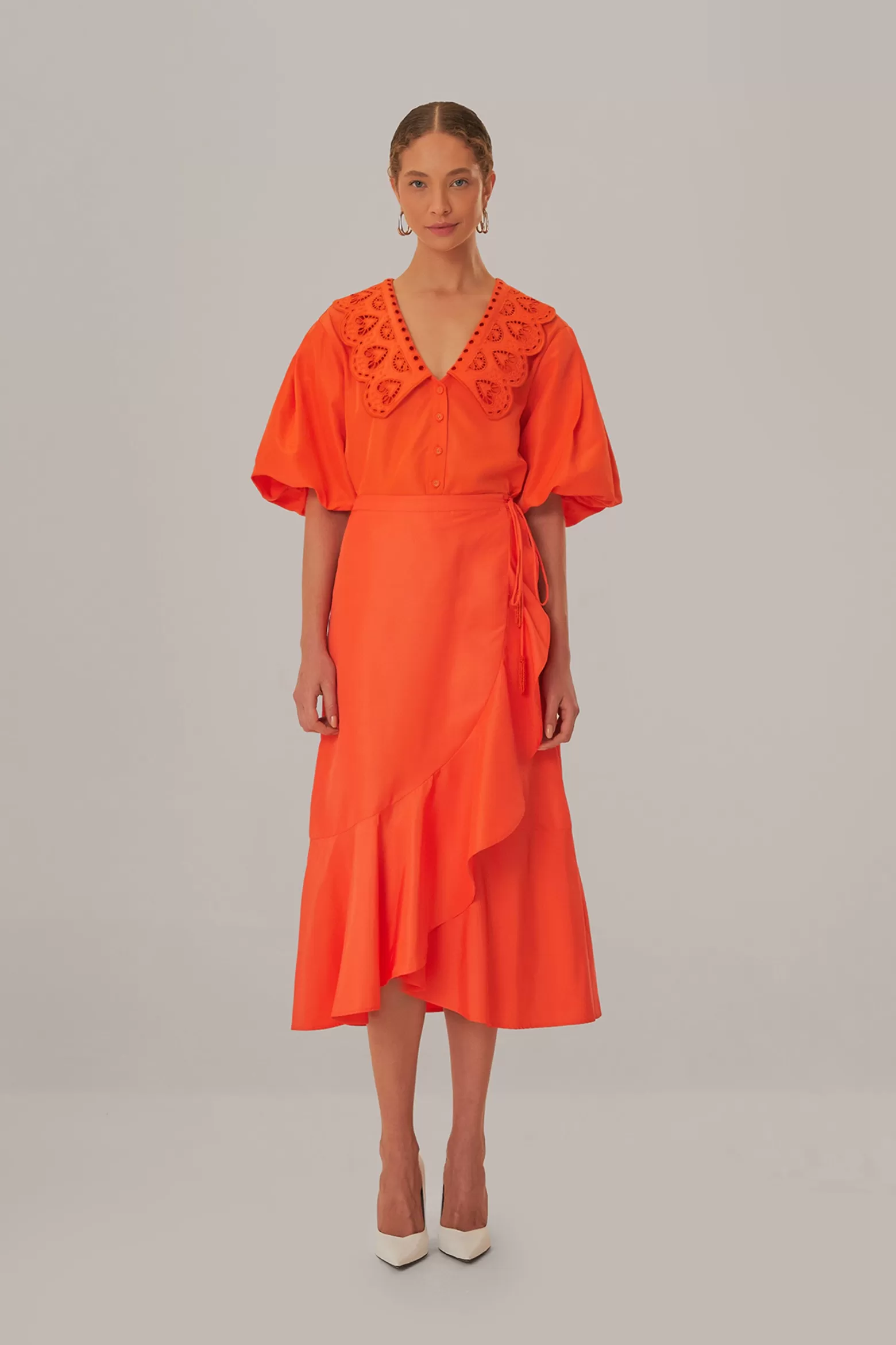 Fashion FARM Rio  VIVID ORANGE MIDI SKIRT