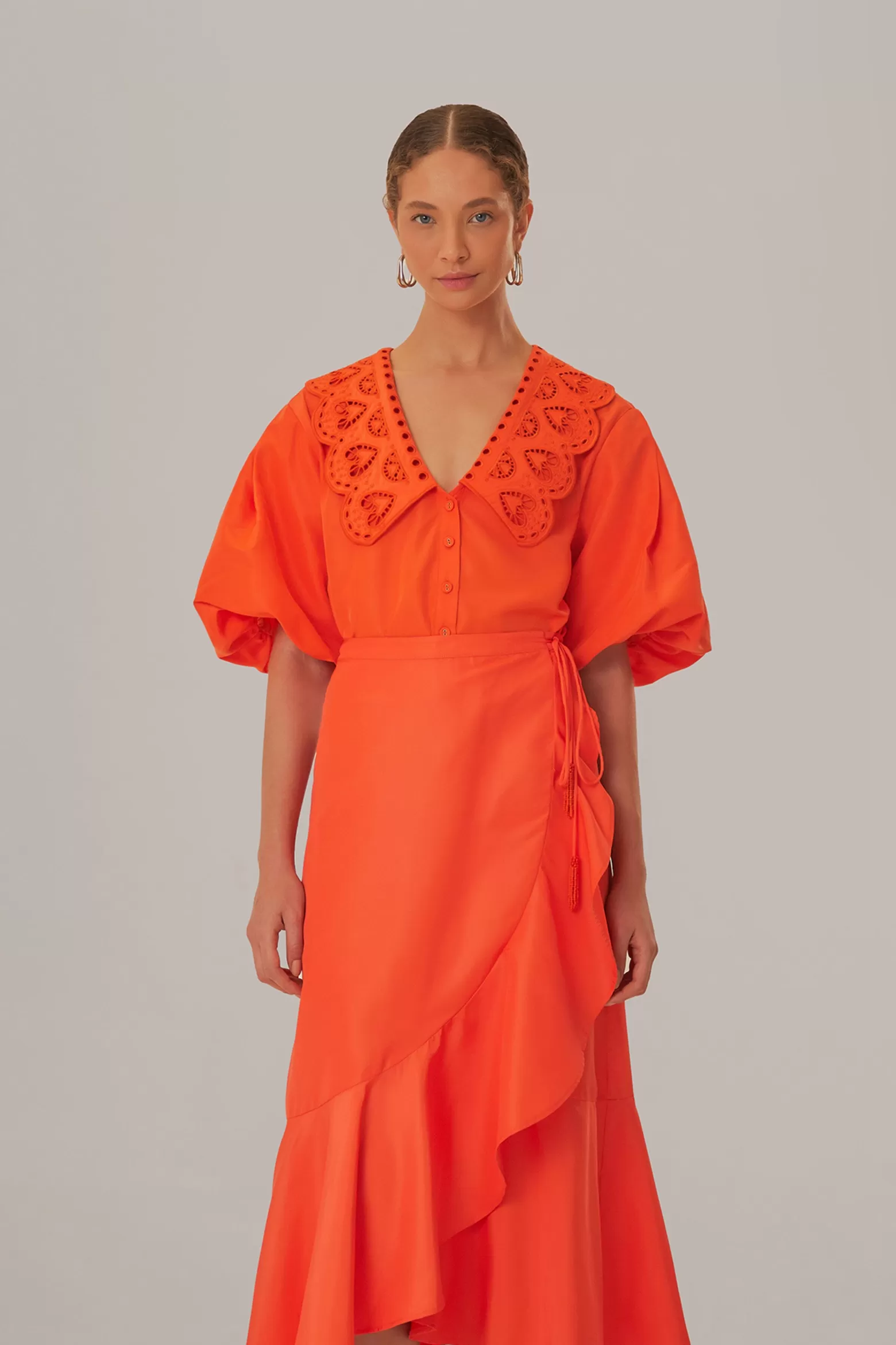 Fashion FARM Rio  VIVID ORANGE MIDI SKIRT