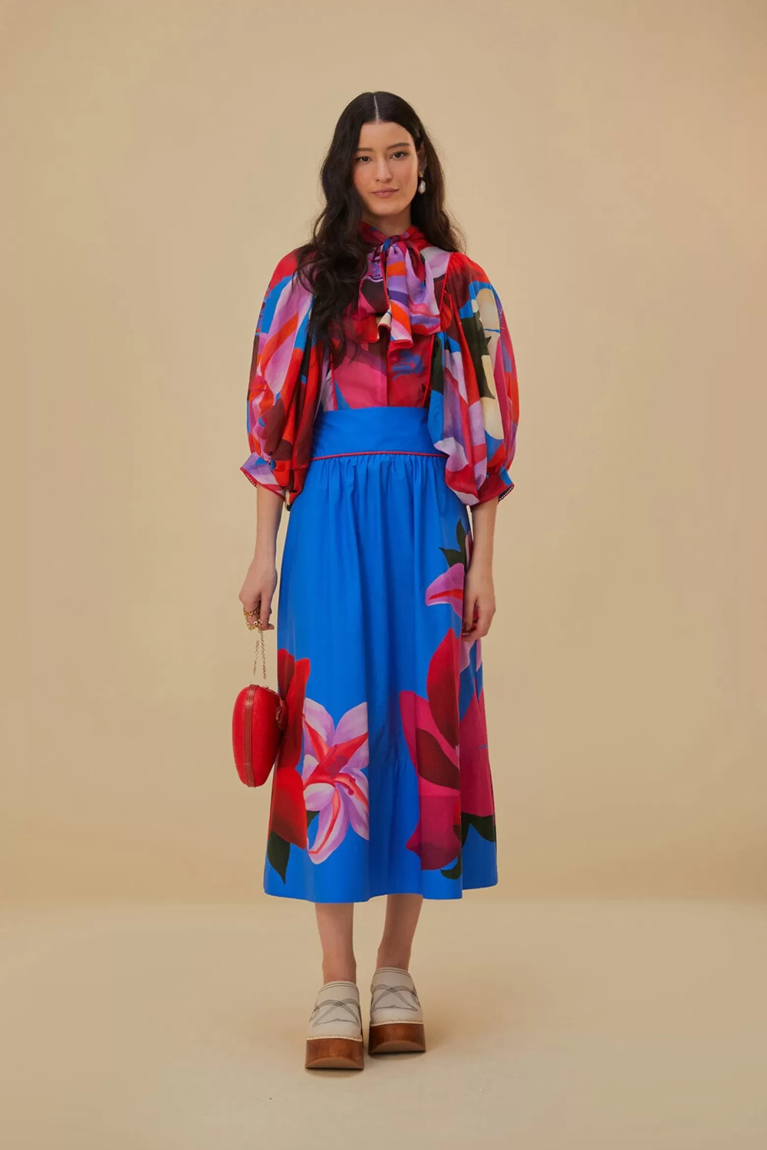 Best Sale FARM Rio  WATERCOLOR FLORAL BLUE MIDI SKIRT