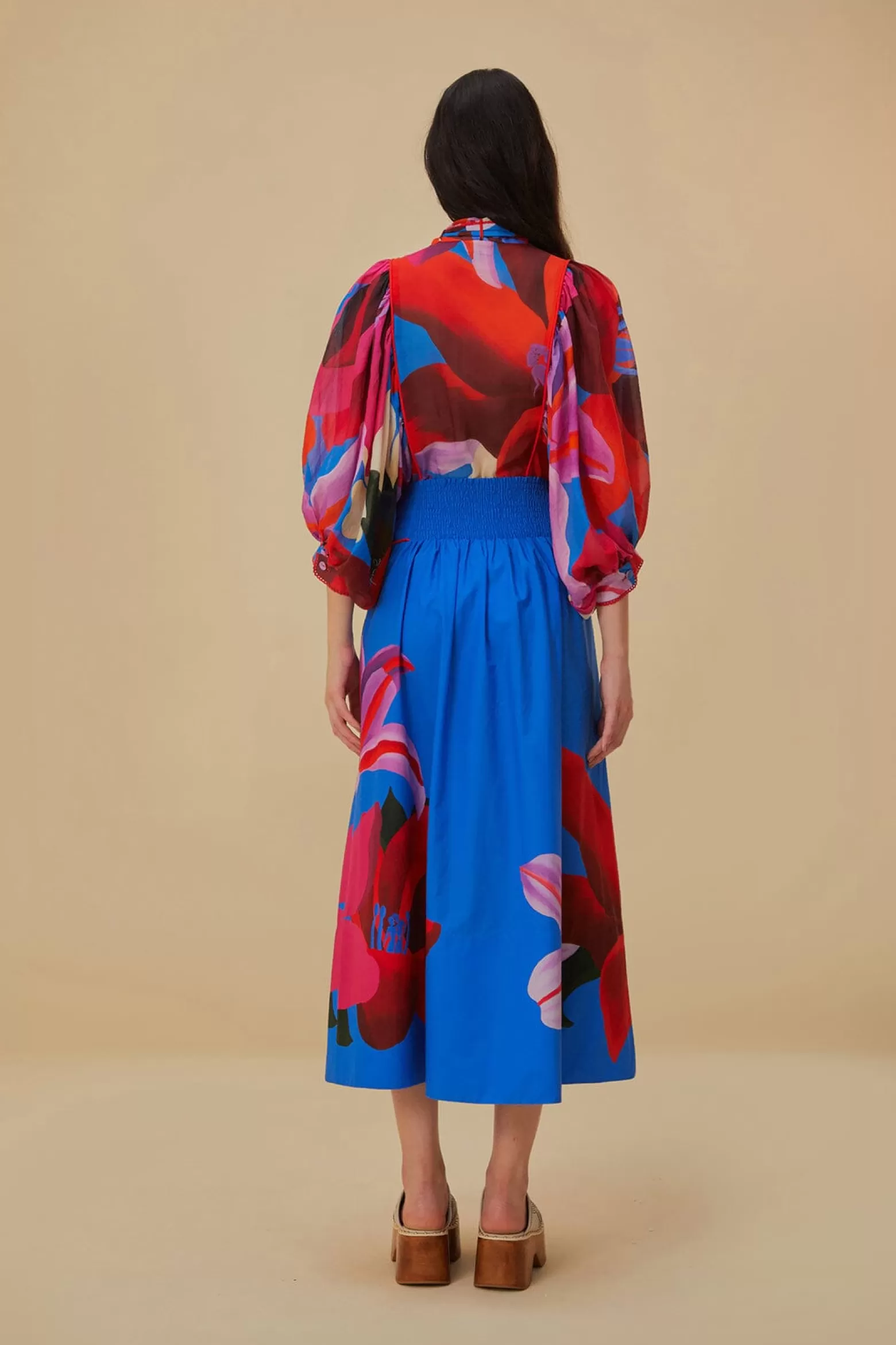 Best Sale FARM Rio  WATERCOLOR FLORAL BLUE MIDI SKIRT